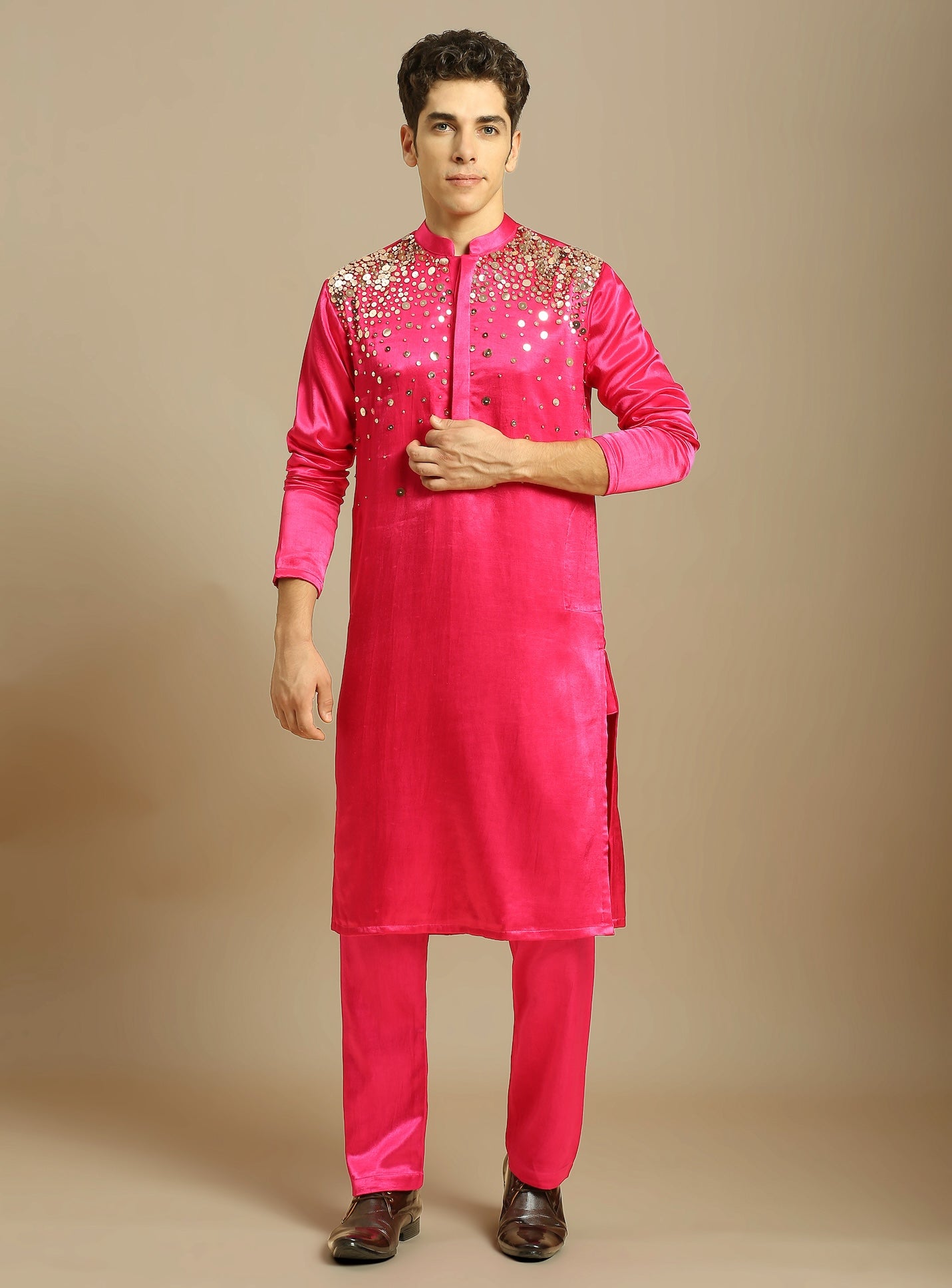 HOT PINK EMBROIDERED KURTA WITH PANT