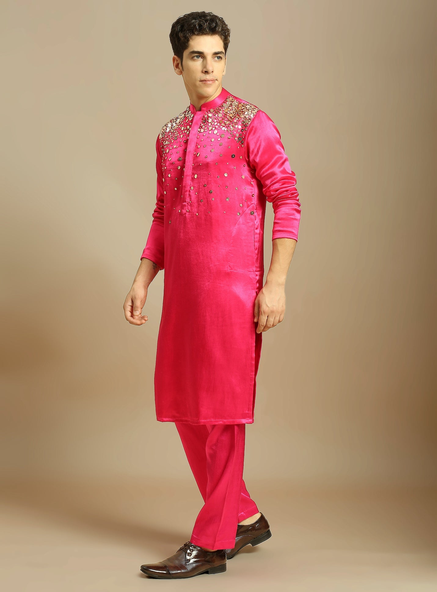 HOT PINK EMBROIDERED KURTA WITH PANT