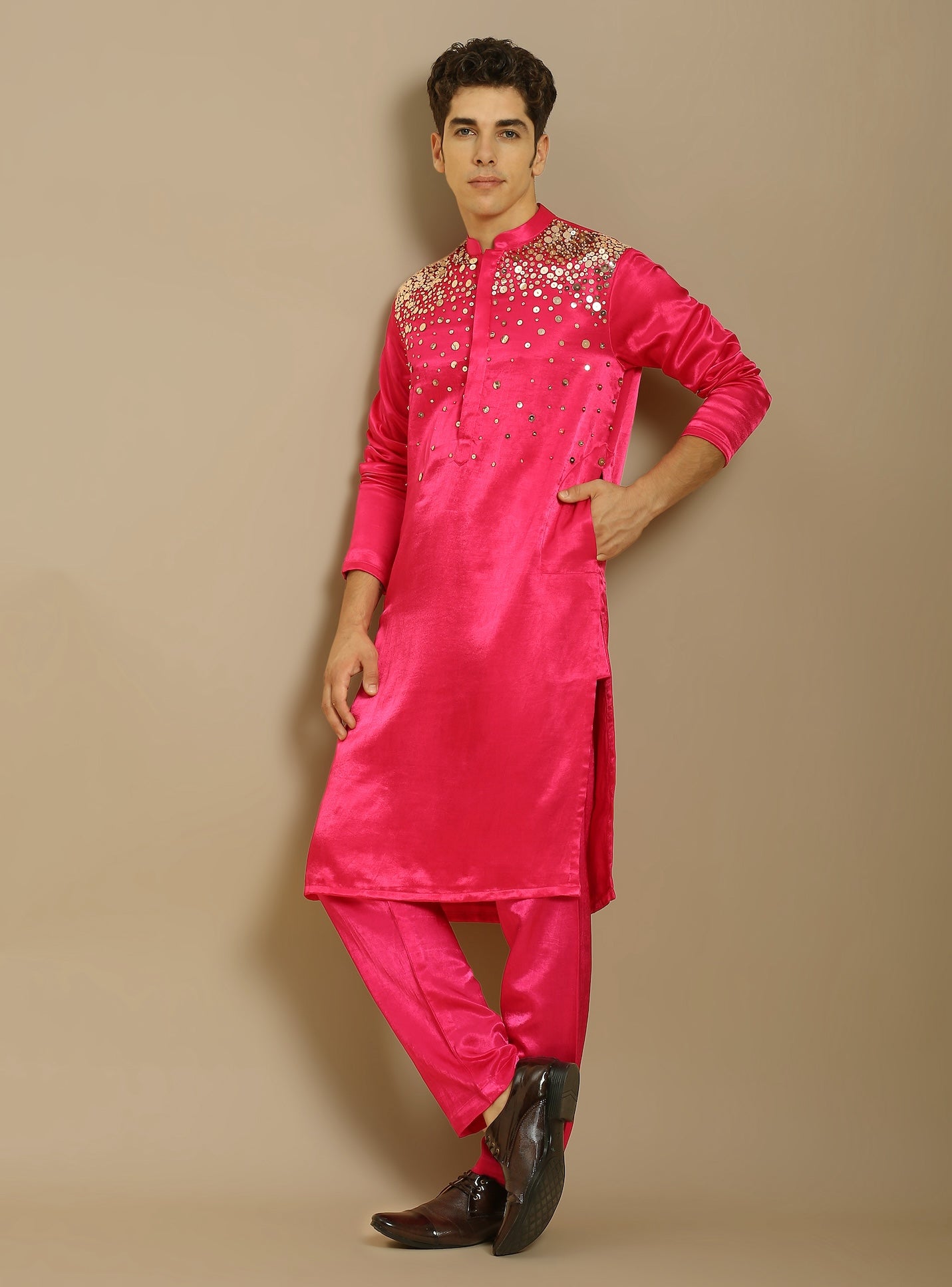 HOT PINK EMBROIDERED KURTA WITH PANT