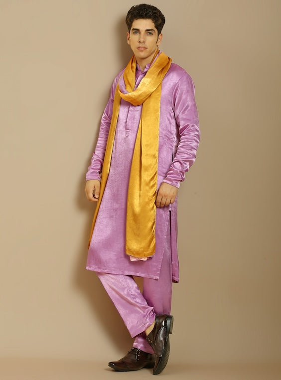 PURPLE KURTA WITH PANT WITH OMBRE DUPATTA