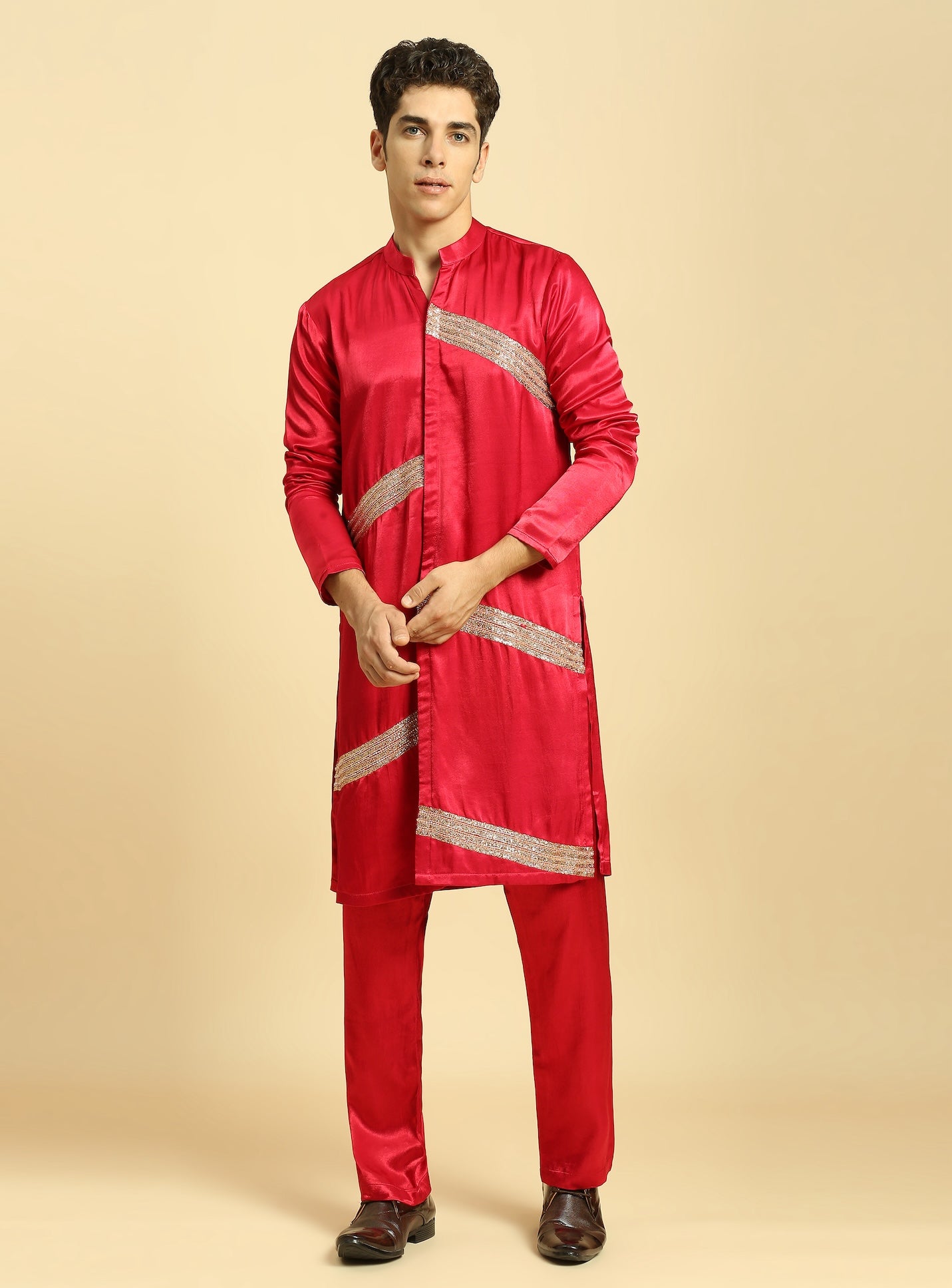 RED EMBROIDERED KURTA WITH PANT