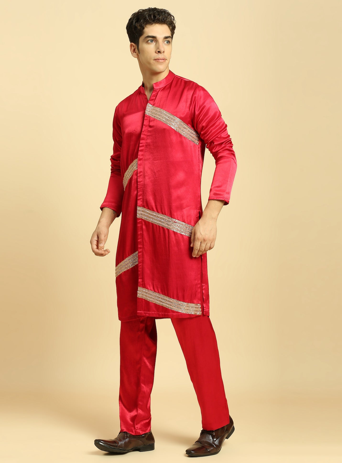 RED EMBROIDERED KURTA WITH PANT