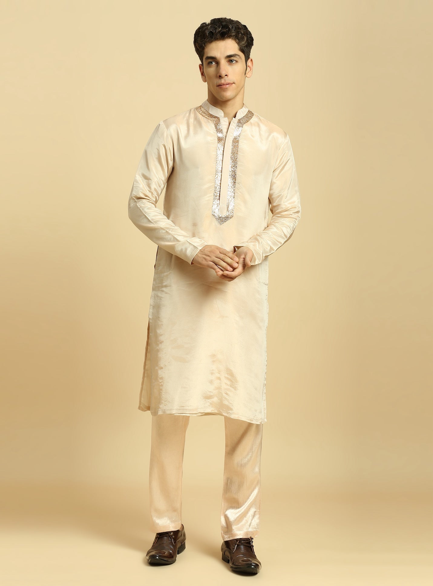 PEACH TISSUE KURTA WITH PANT WITH OMBREY DUPATTA