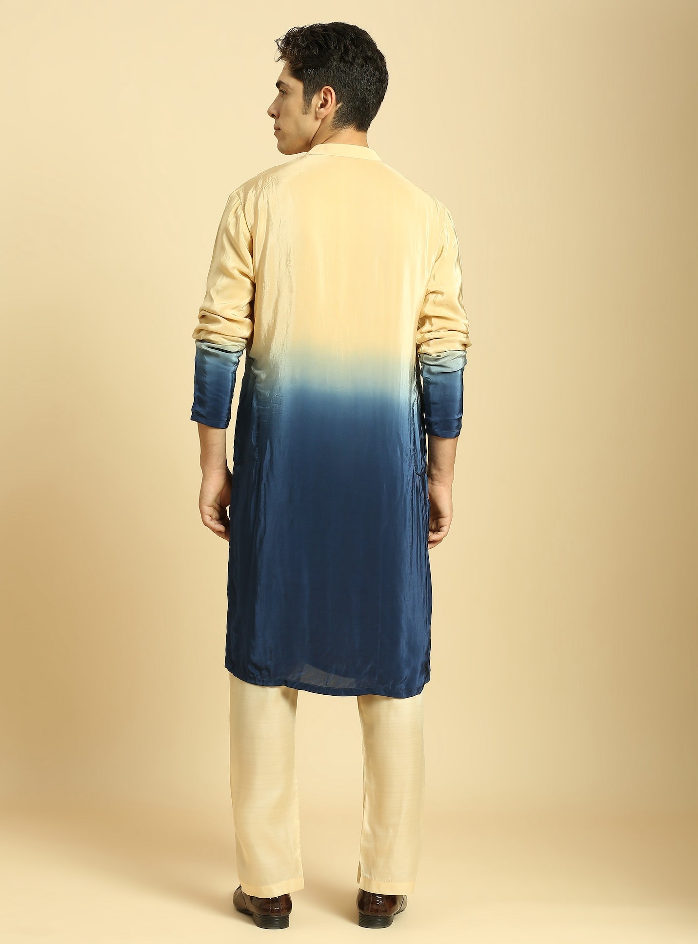 BEIGE/BLUE OMBRE KURTA WITH BEIGE PANT