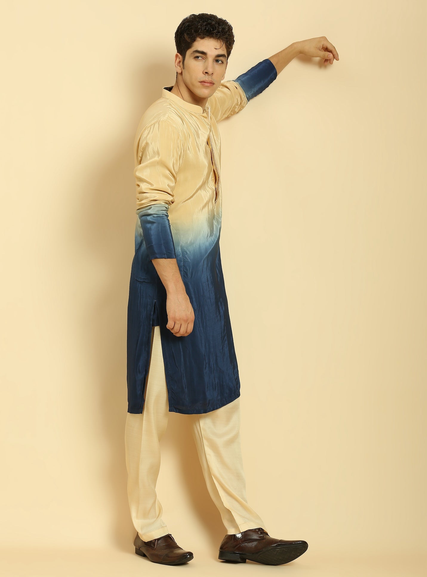 BEIGE/BLUE OMBRE KURTA WITH BEIGE PANT