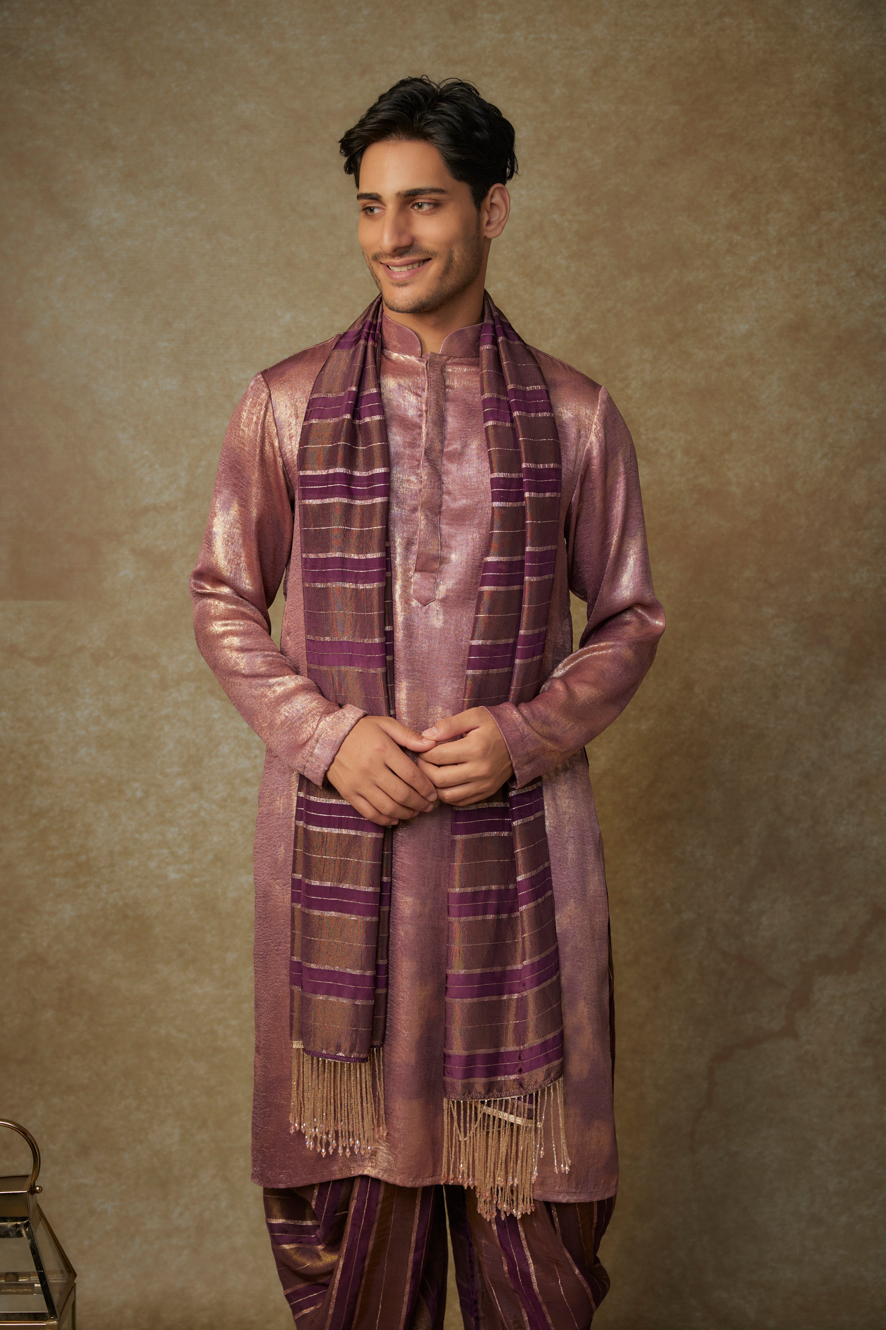 WINE KURTA WITH DHOTI AND DUPATTA