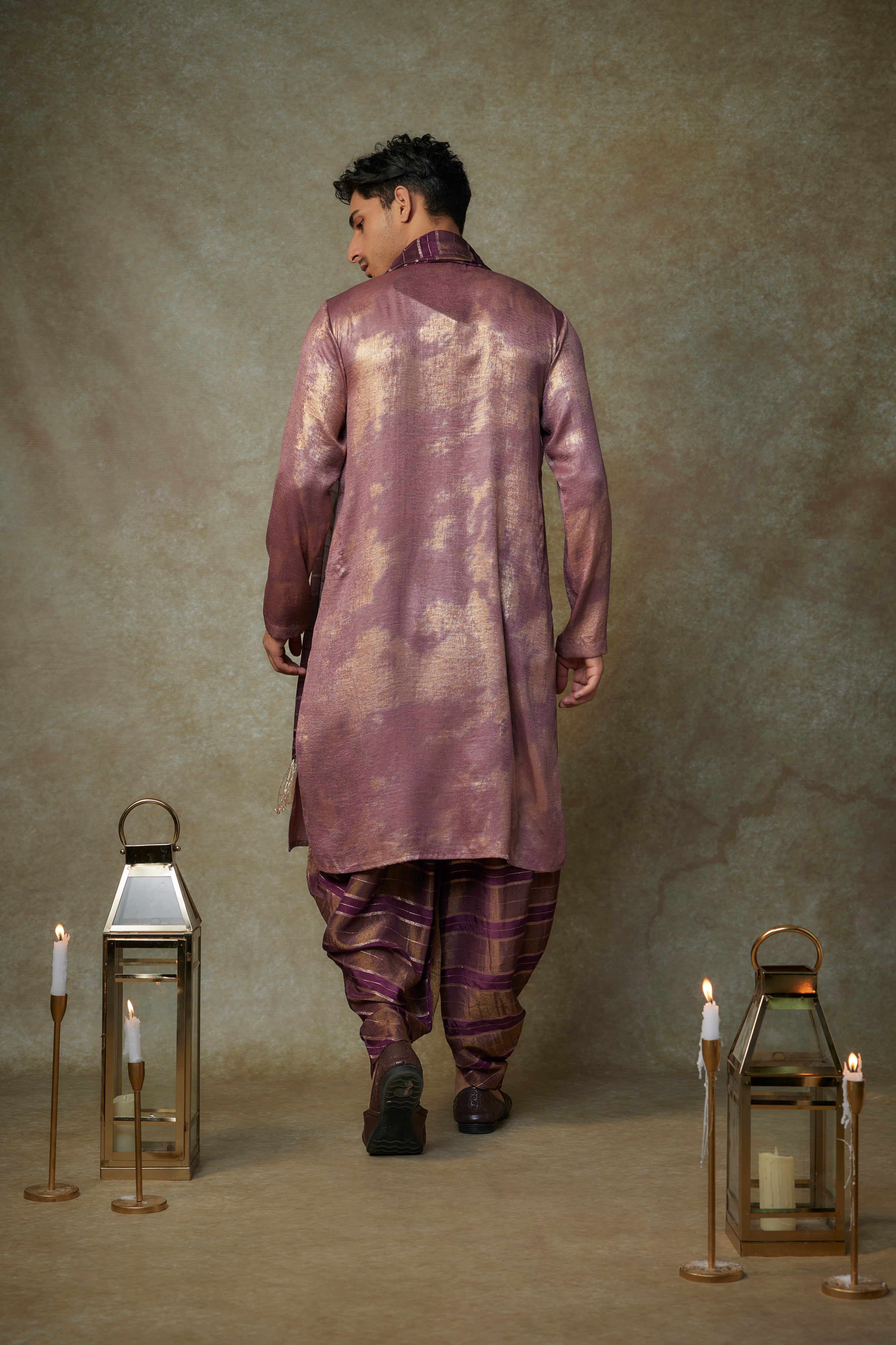 WINE KURTA WITH DHOTI AND DUPATTA