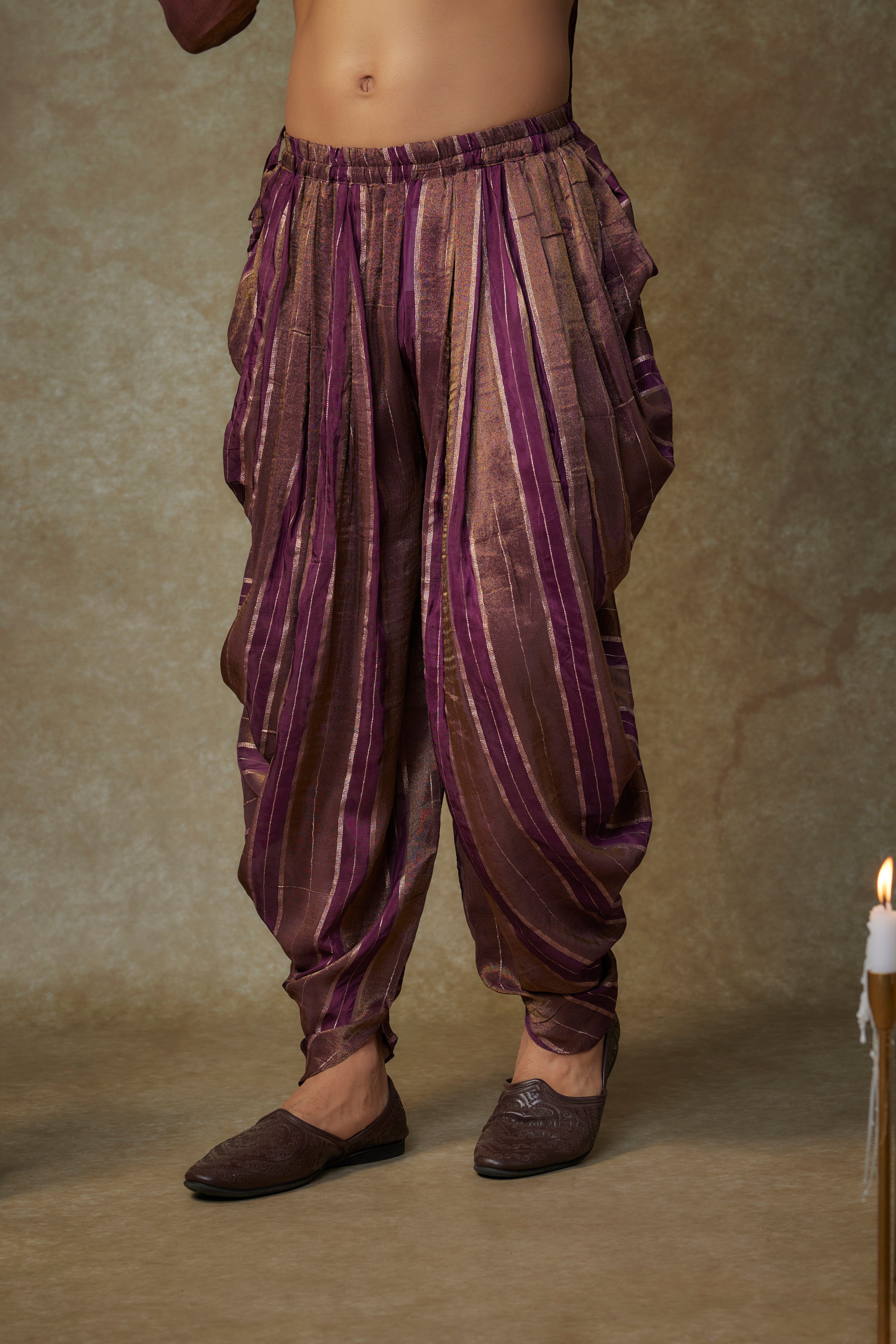 WINE KURTA WITH DHOTI AND DUPATTA