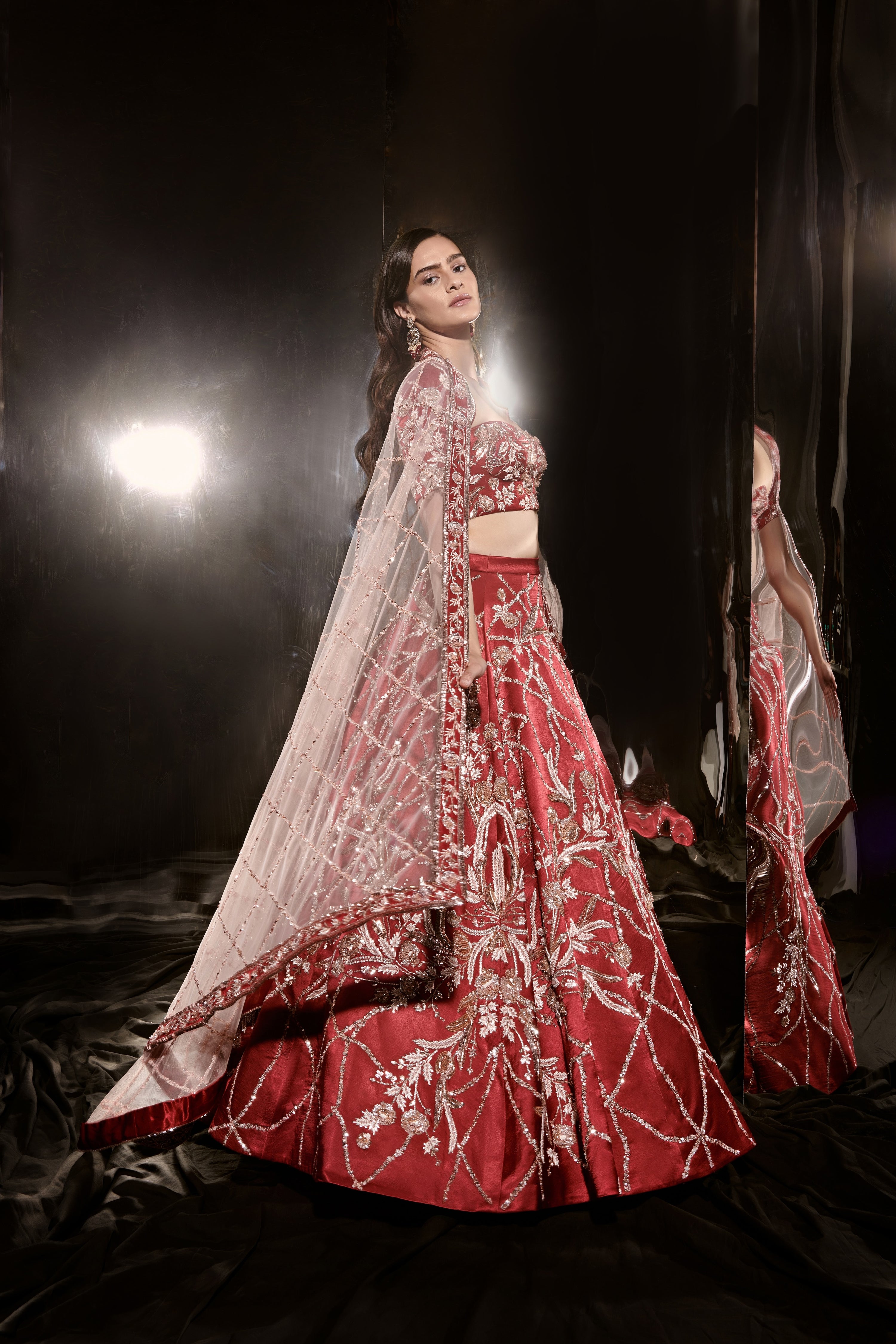 RED EMBROIDERED LEHENGA SET