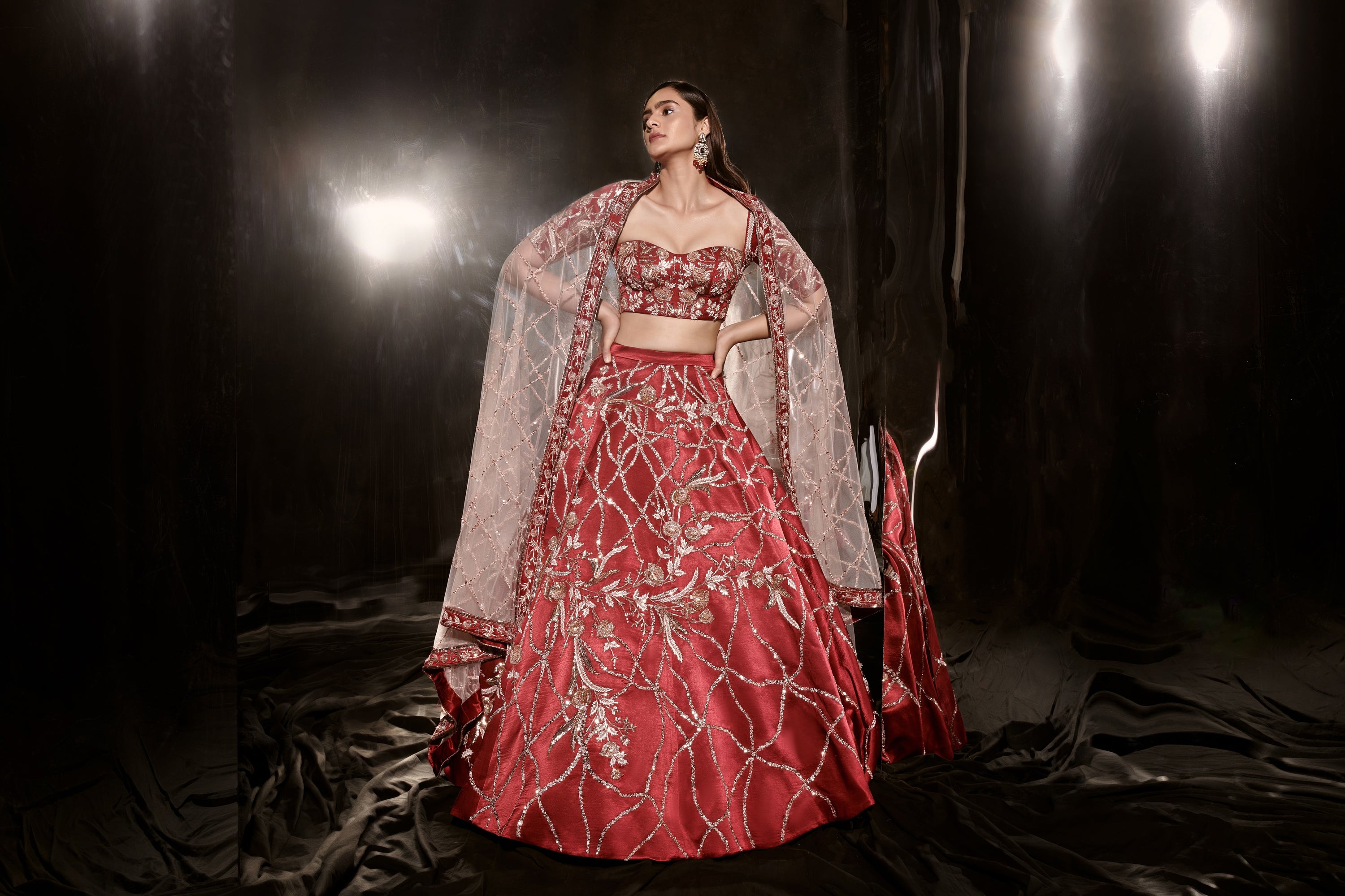 RED EMBROIDERED LEHENGA SET