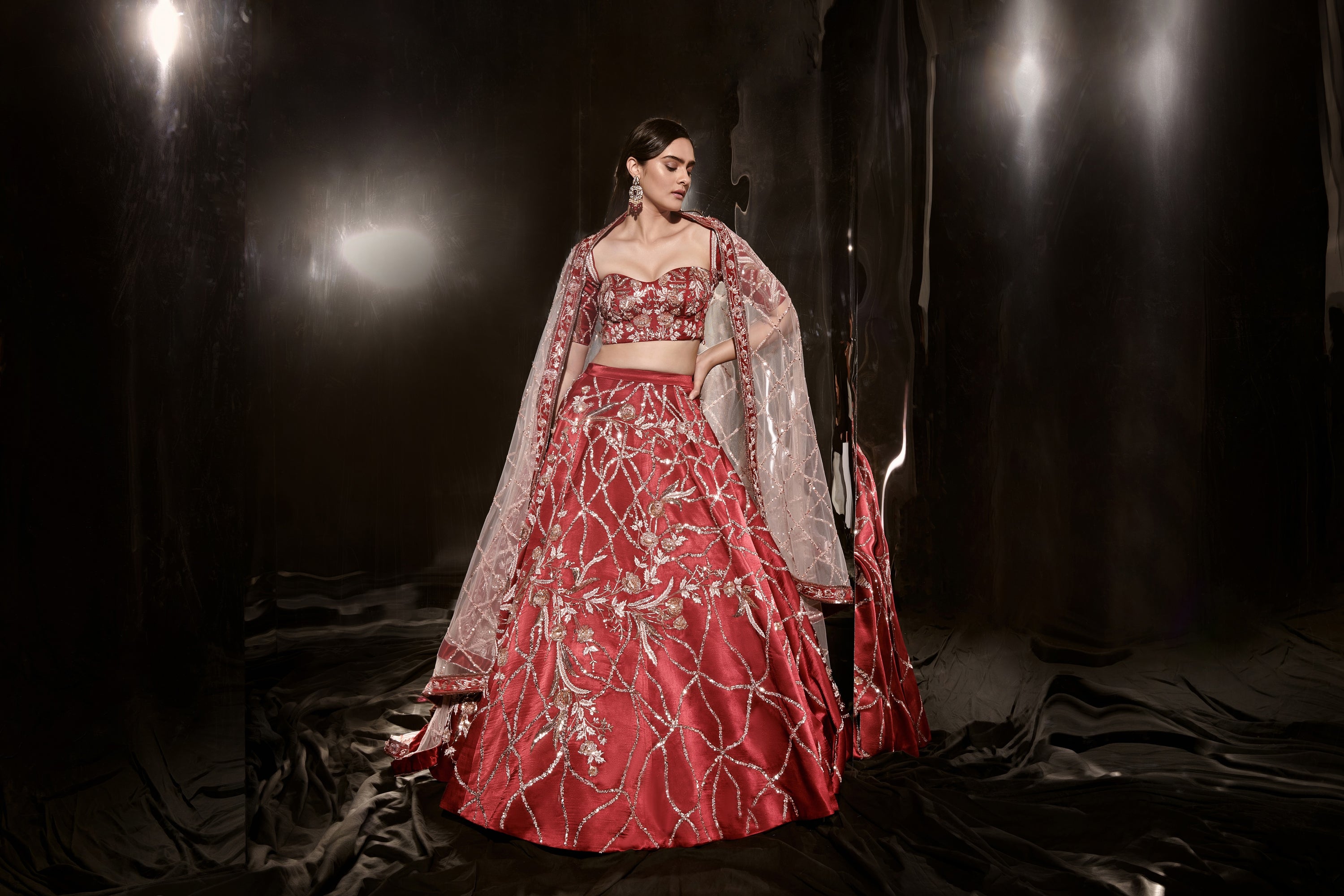 RED EMBROIDERED LEHENGA SET