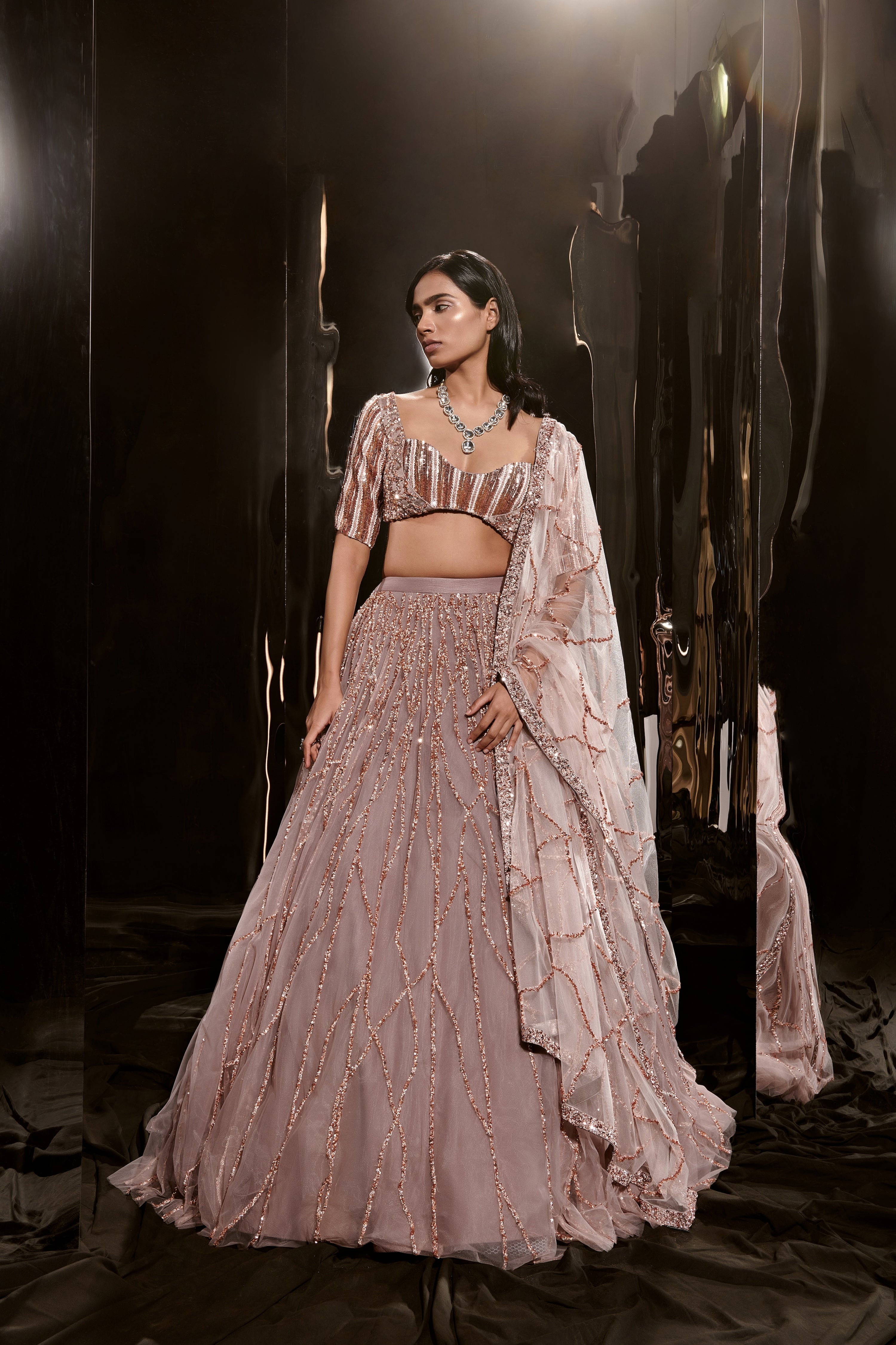 BROWN EMBROIDERED LEHENGA SET