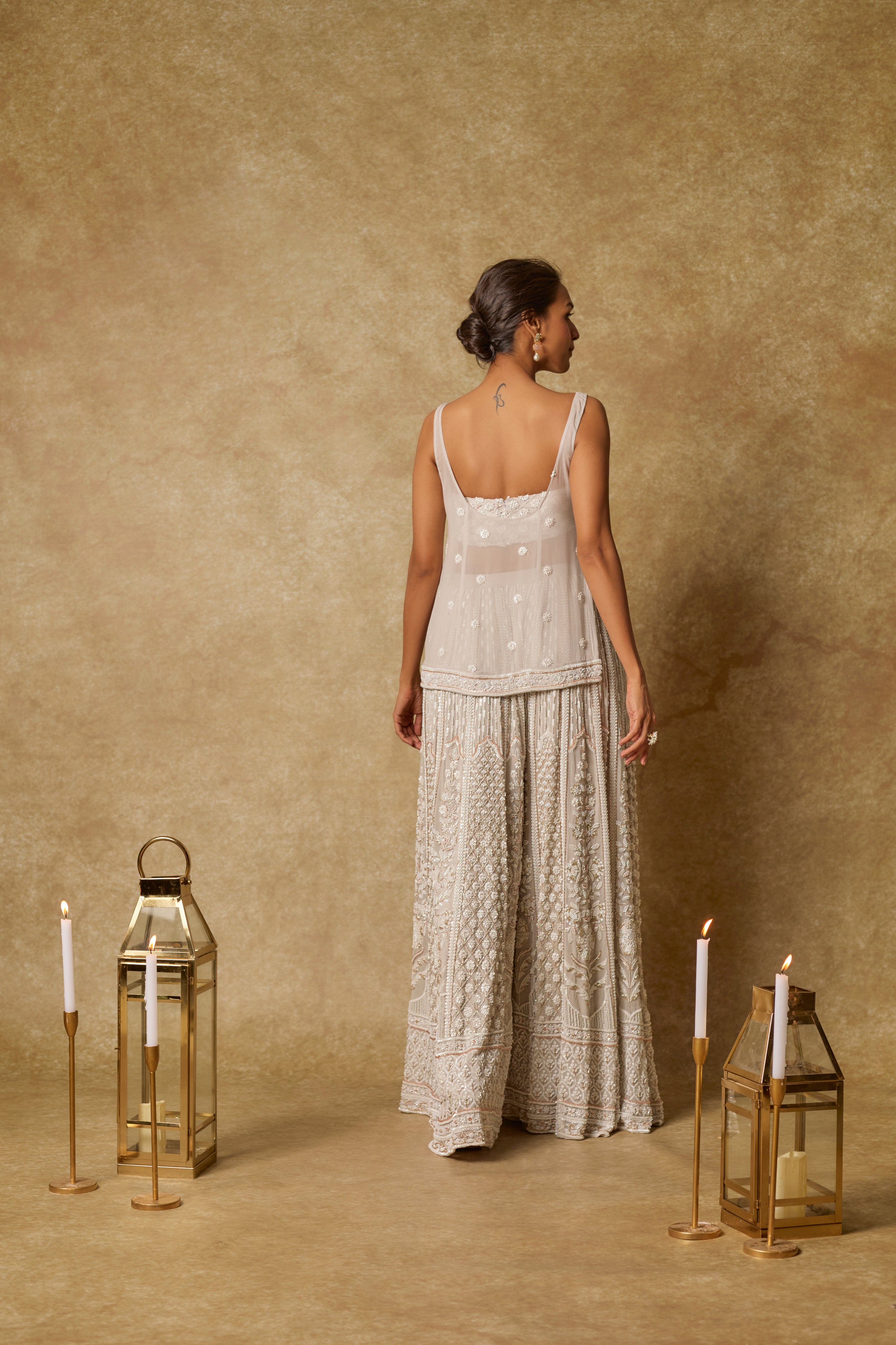 GREY HEAVY EMBROIDERED GHARARA SET
