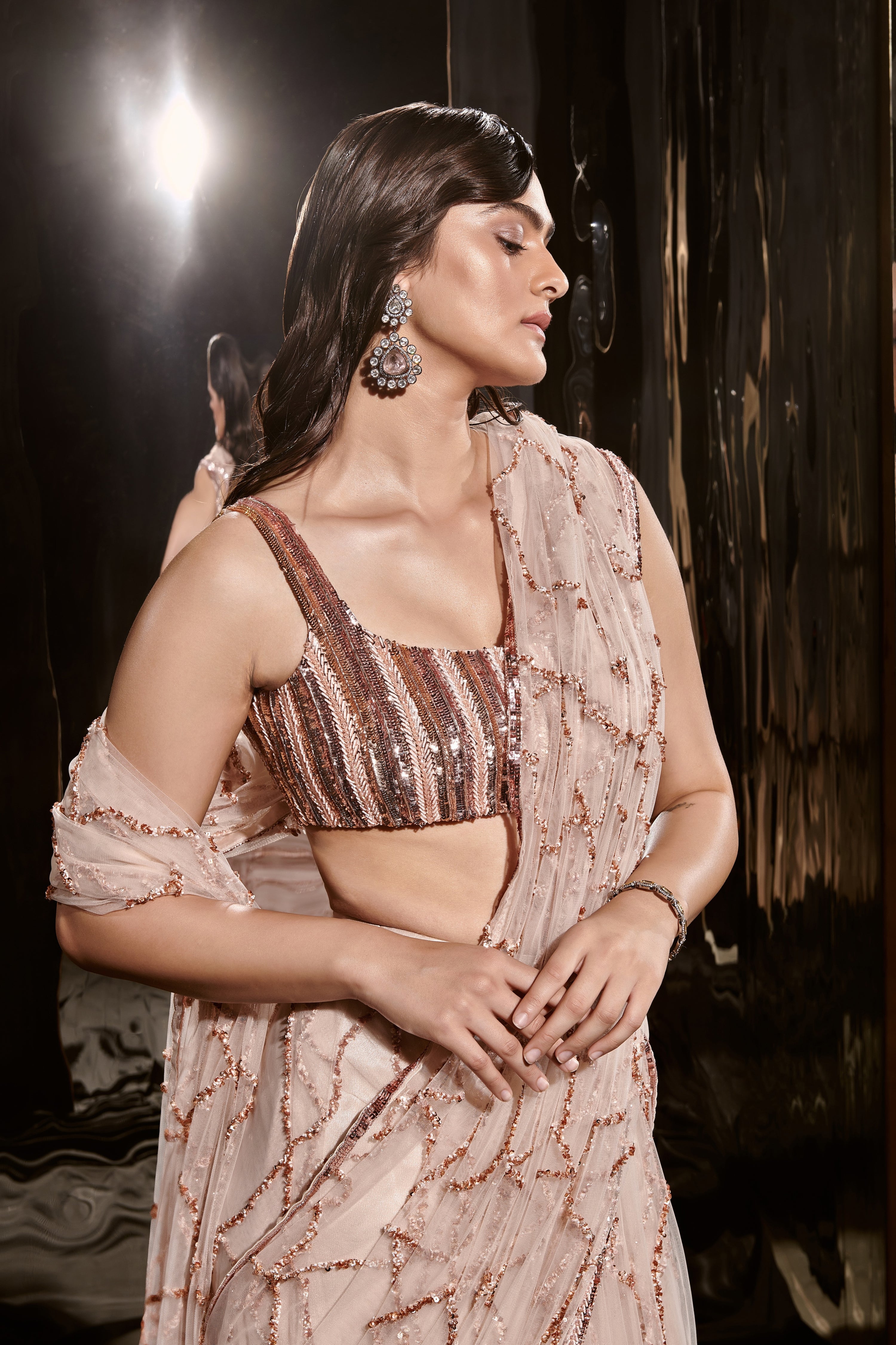 PINKISH NUDE EMBROIDERED SAREE