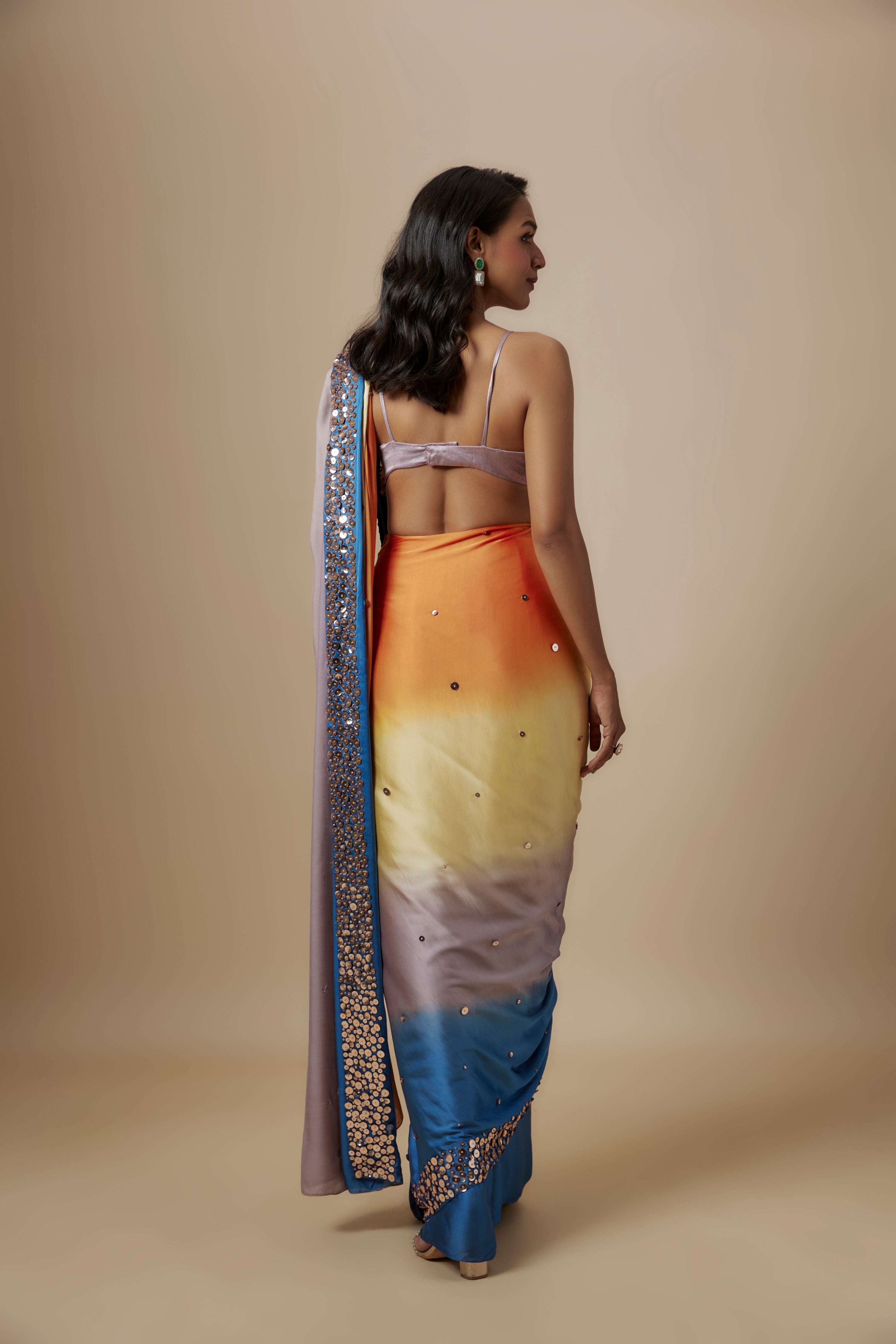 MULTI-COLOUR OMBRE SAREE WITH LILAC BLOUSE