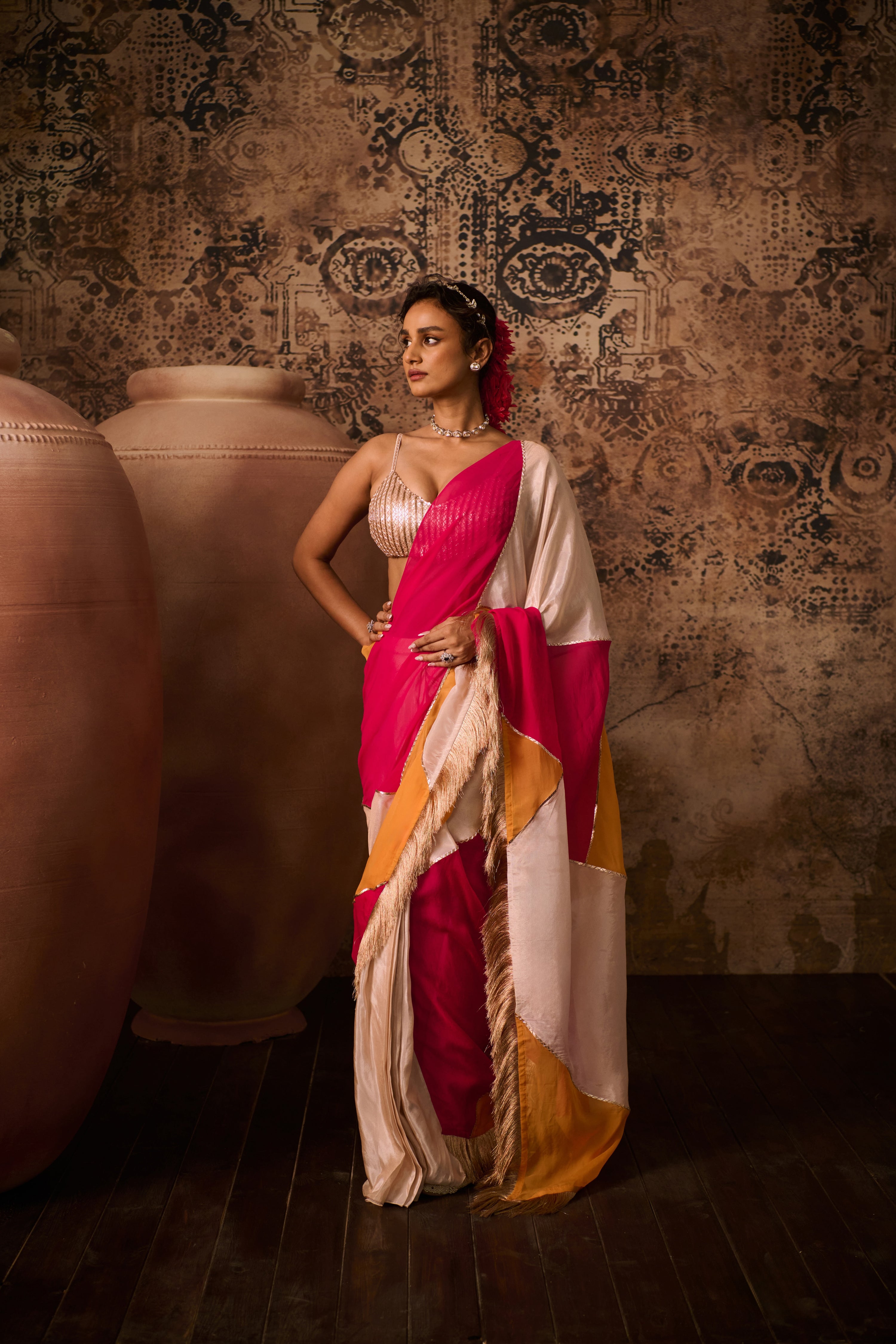 ROSE GOLD RADIANCE WITH KALEIDOSCOPE SAREE