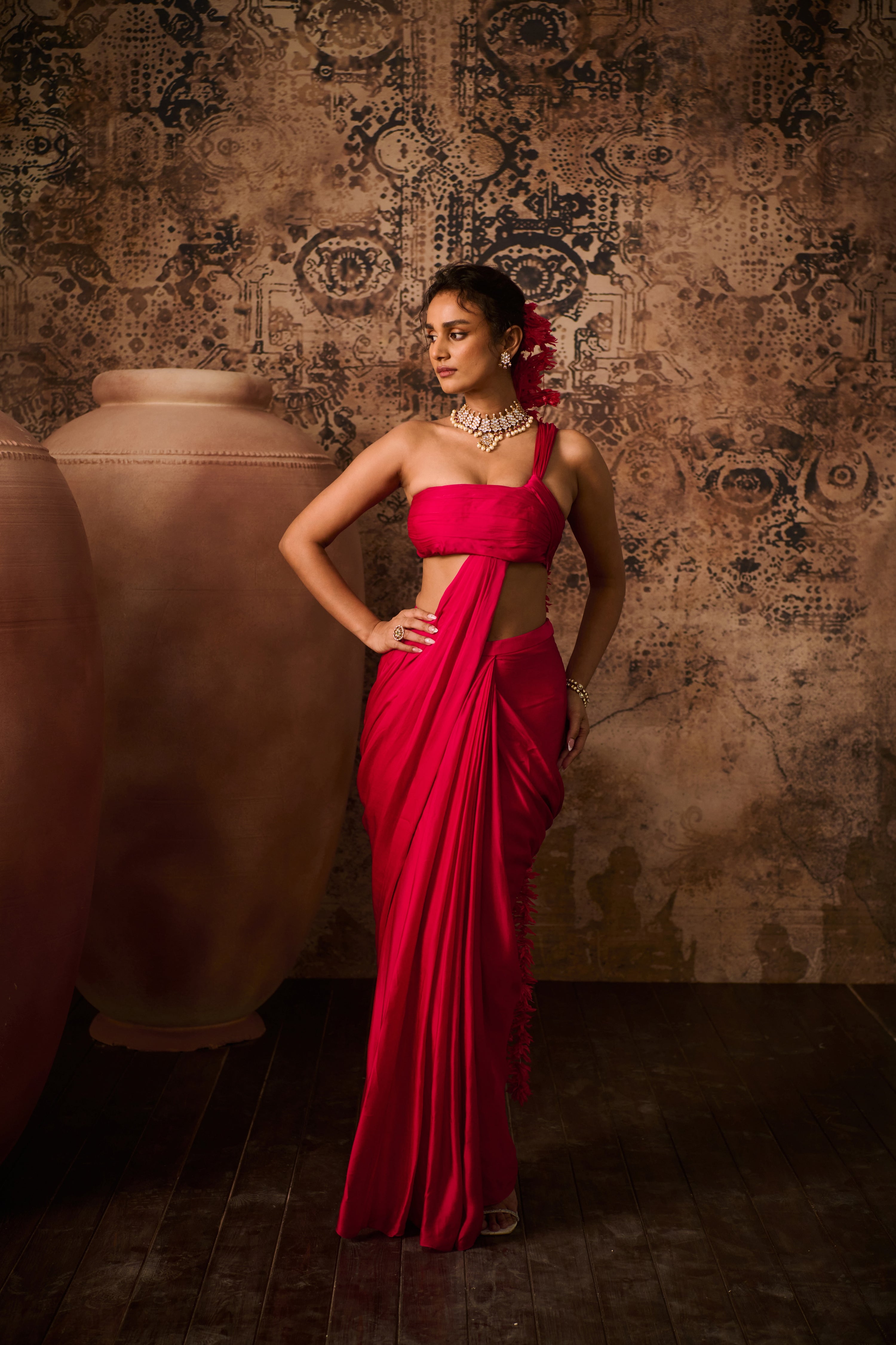 HOT PINK RADIANCE SKIRT SAREE WITH TOP