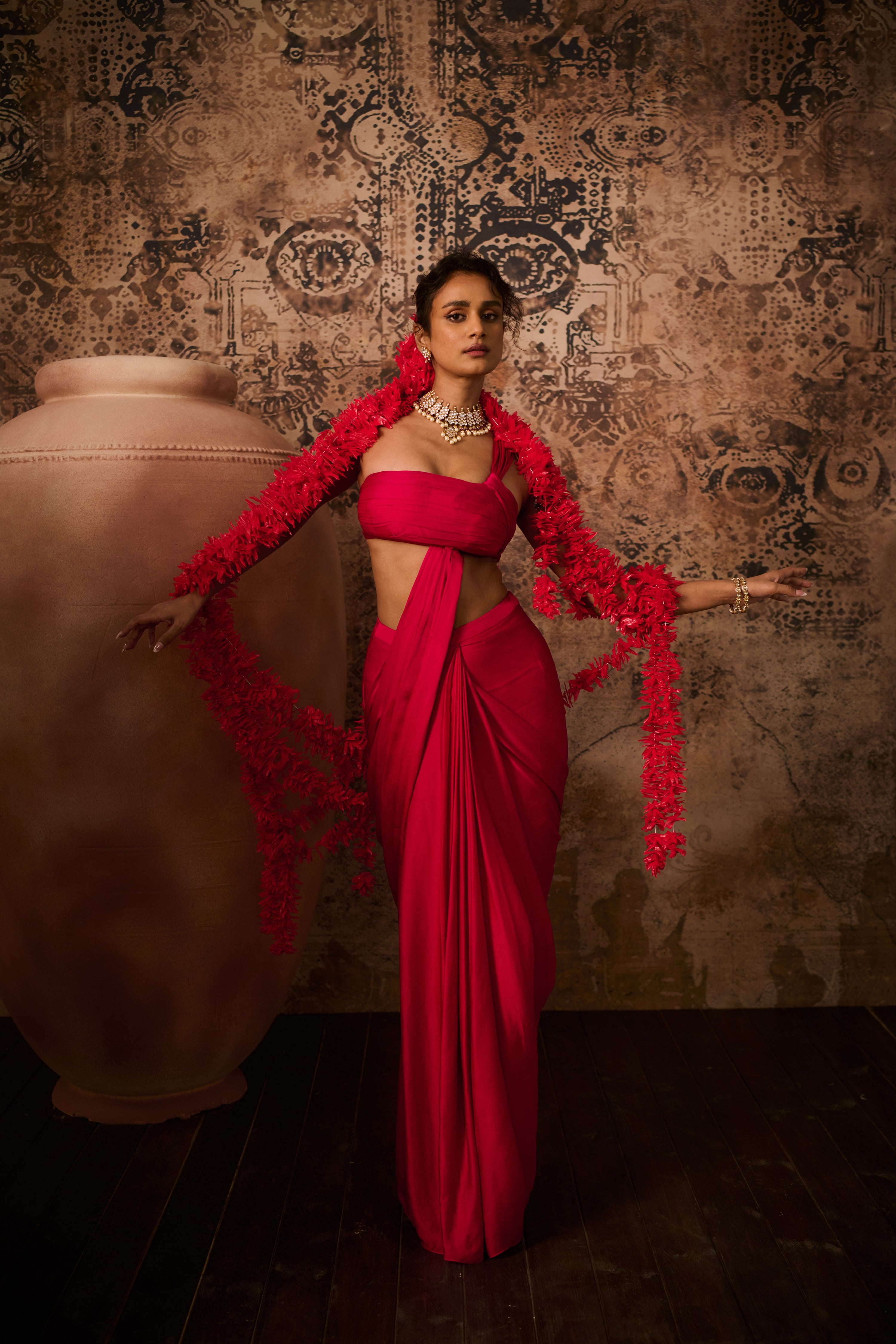 HOT PINK RADIANCE SKIRT SAREE WITH TOP