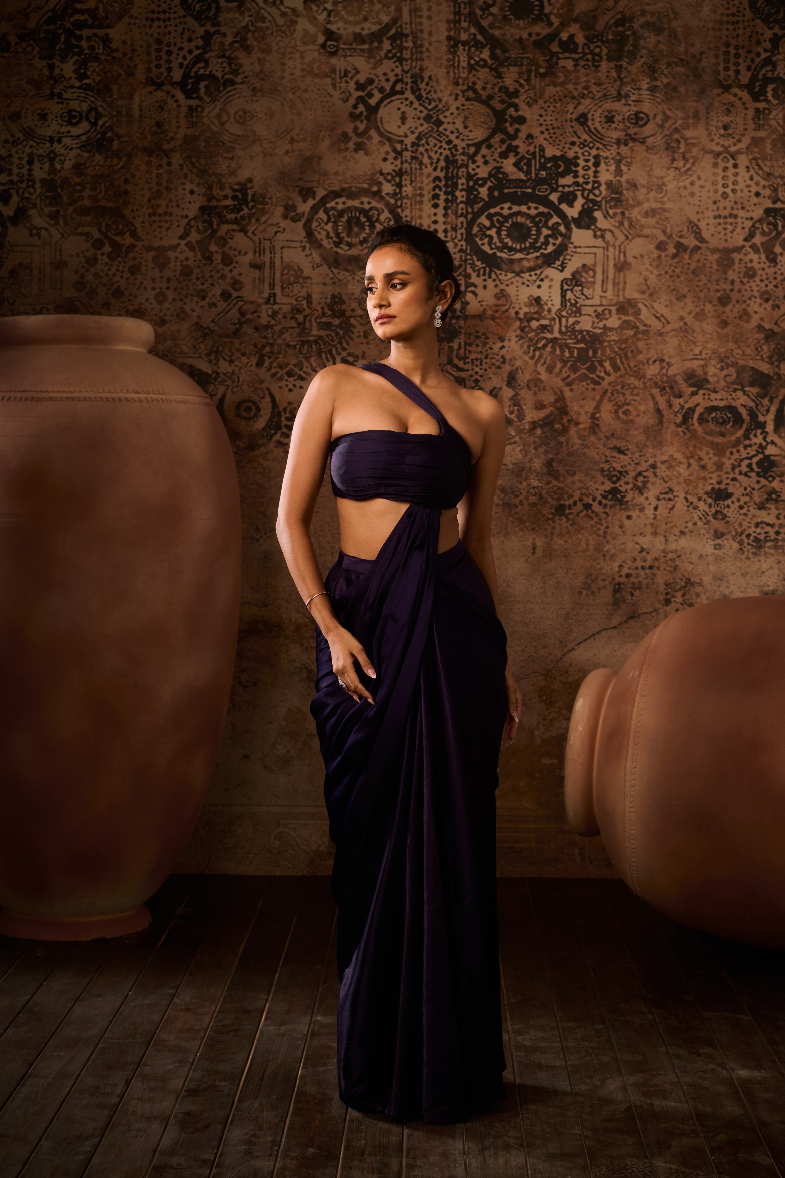 REGAL PURPLE DRAPE TOP & SKIRT SAREE