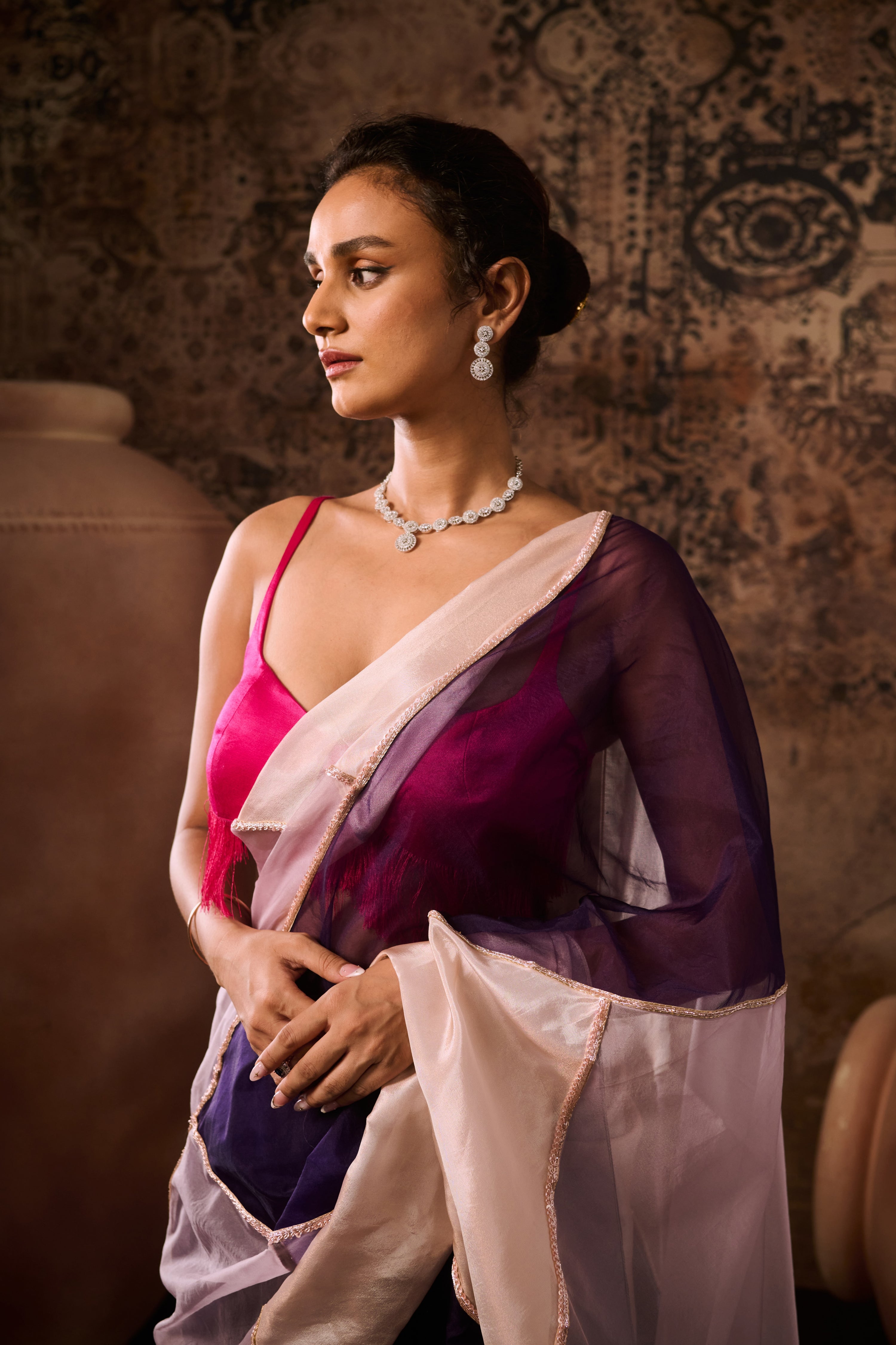 FUCHSIA FUSION BLOUSE & MULTICOLOR SAREE