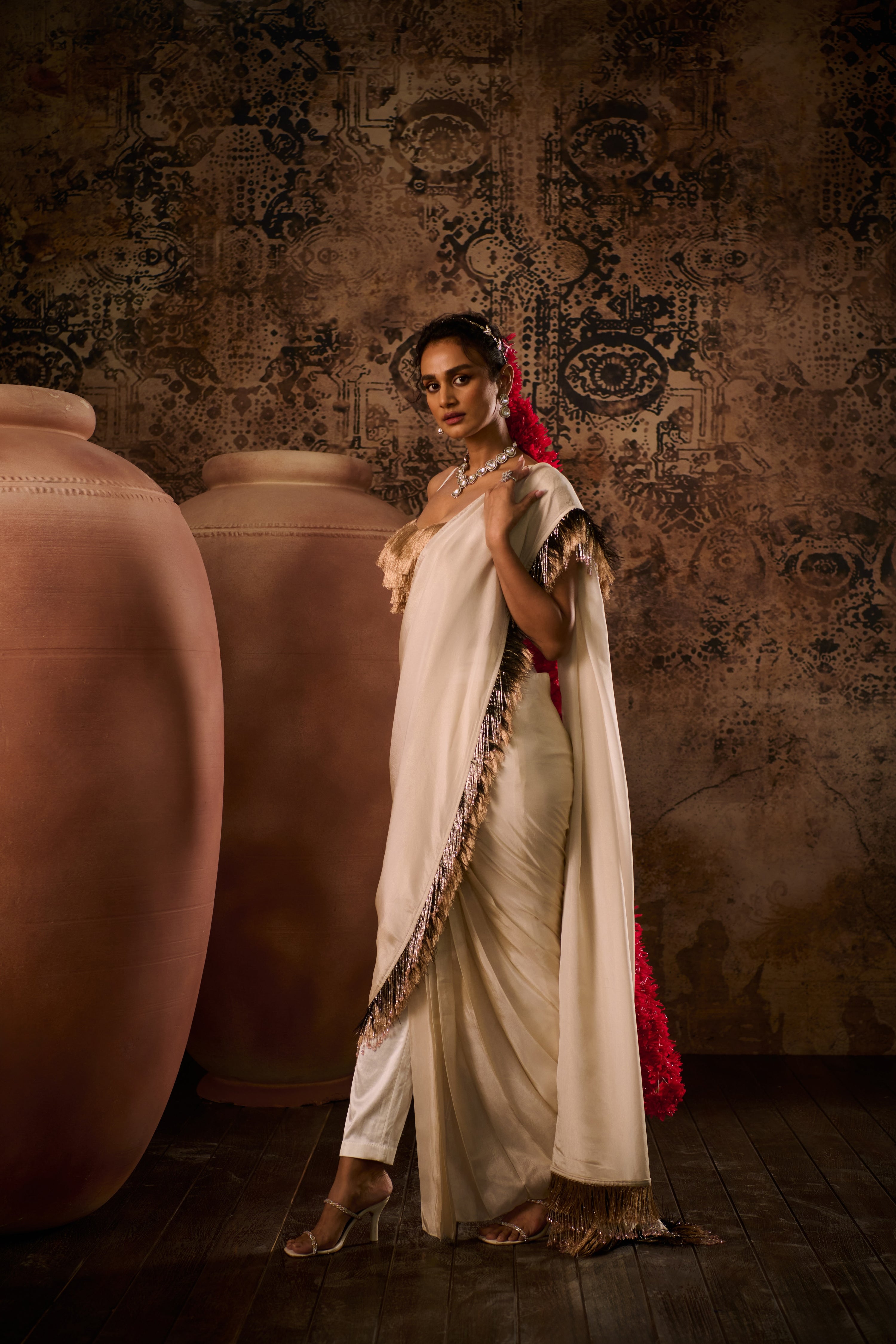 OPULENT ROSE GOLD TISSUE SAREE WITH BLOUSE