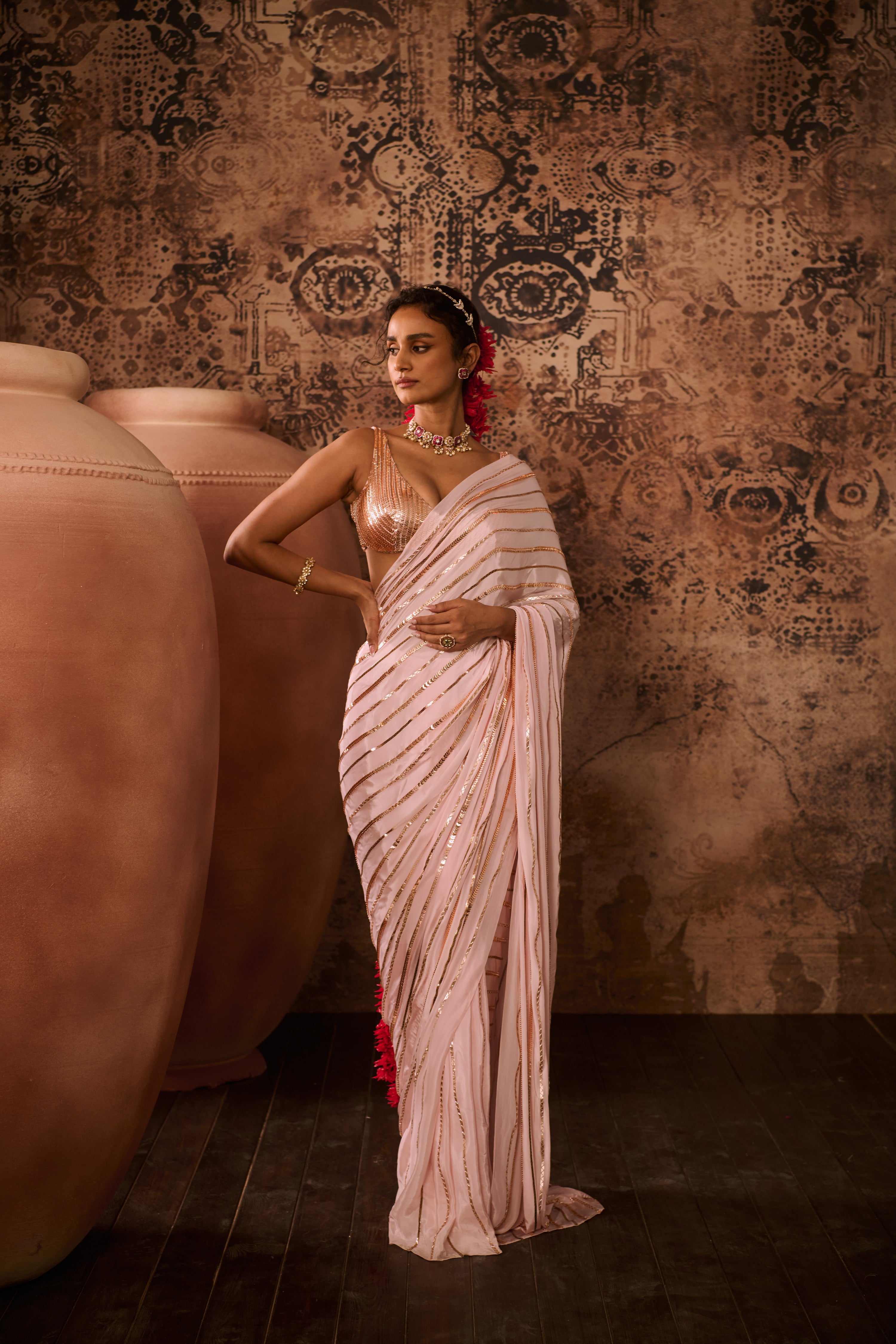 BLUSH BLOOM EMBROIDERED BLOUSE & SAREE