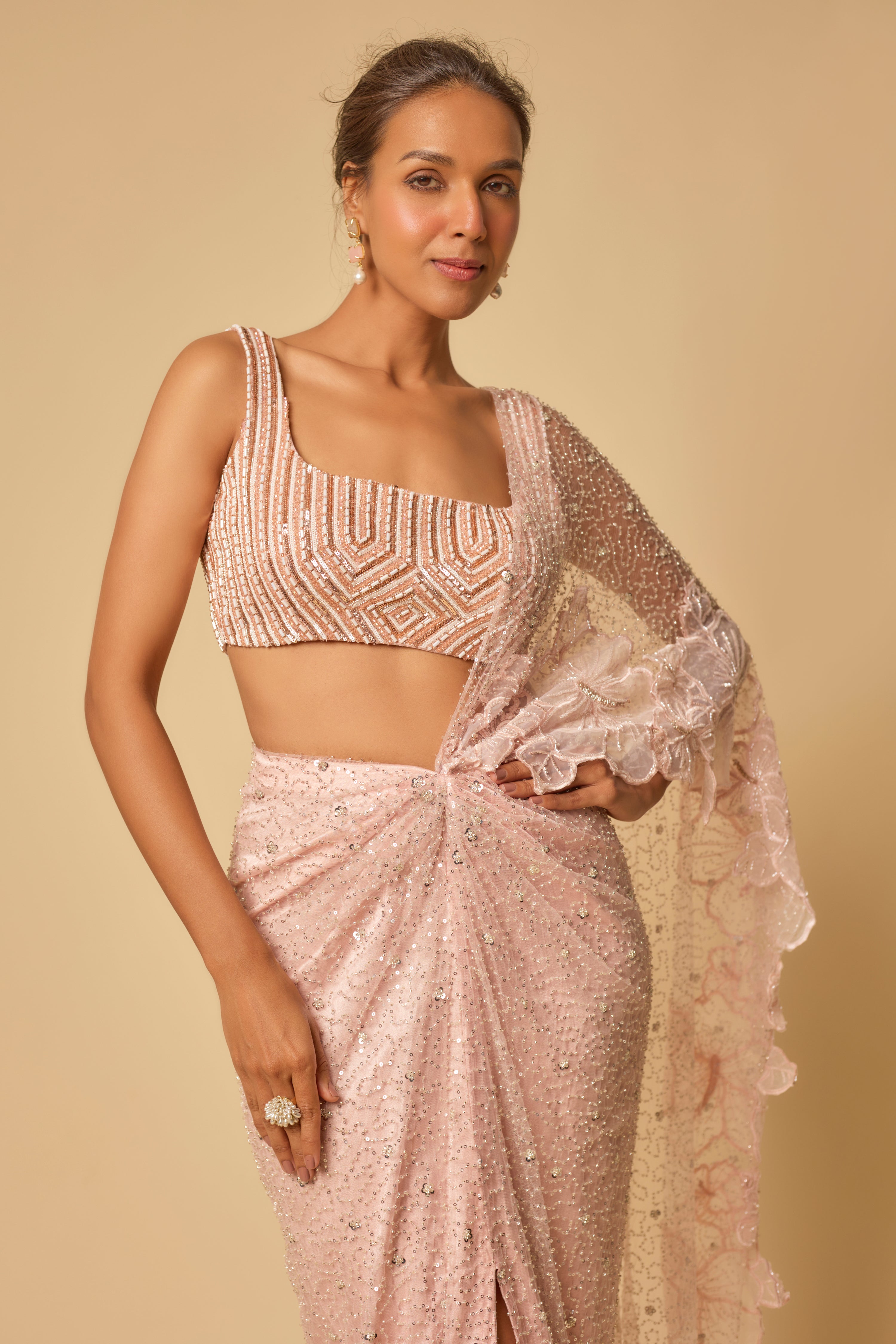 PINK HEAVY EMBROIDERED PRE-STITCHED DRAPE SAREE