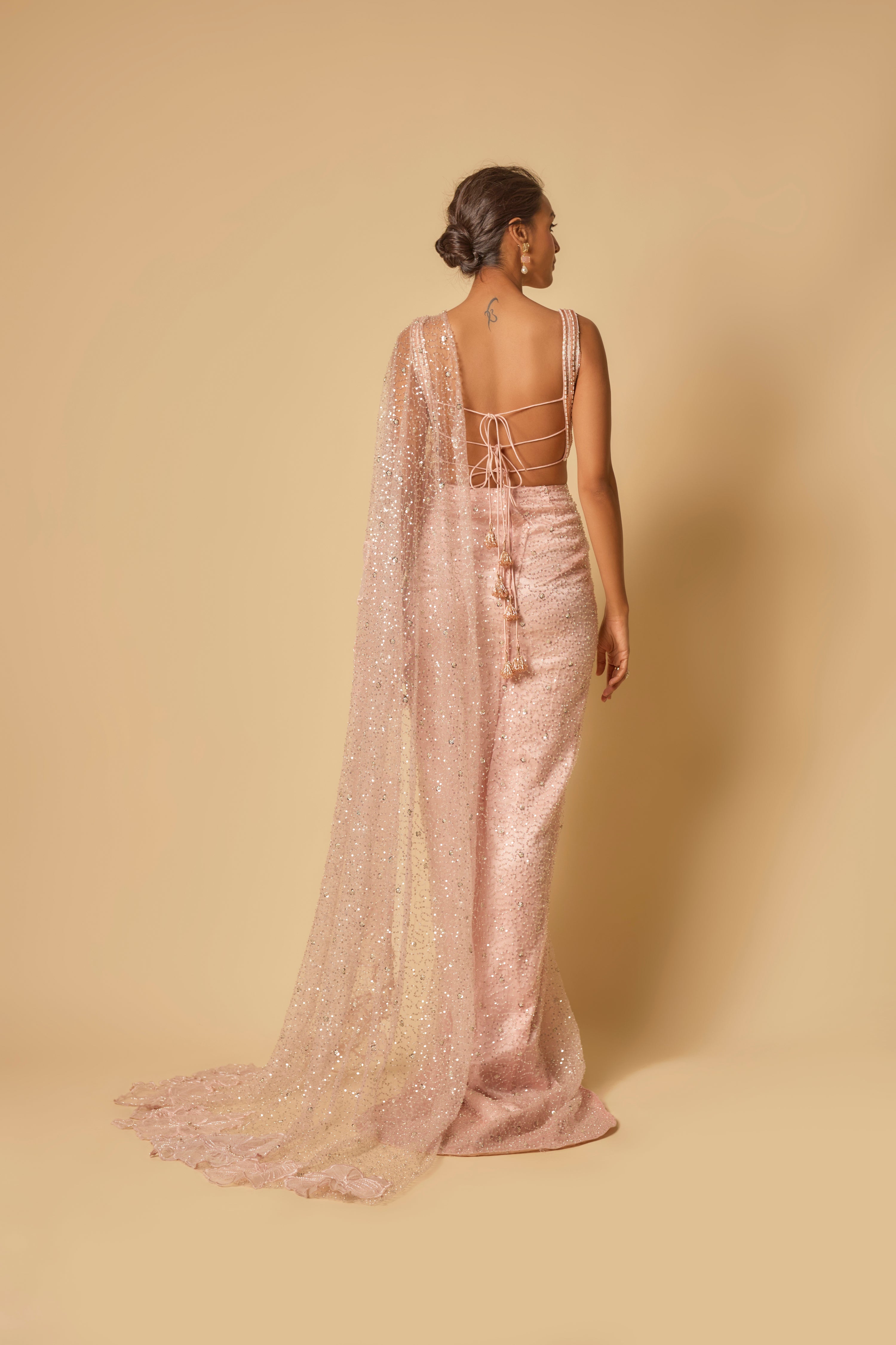 PINK HEAVY EMBROIDERED PRE-STITCHED DRAPE SAREE
