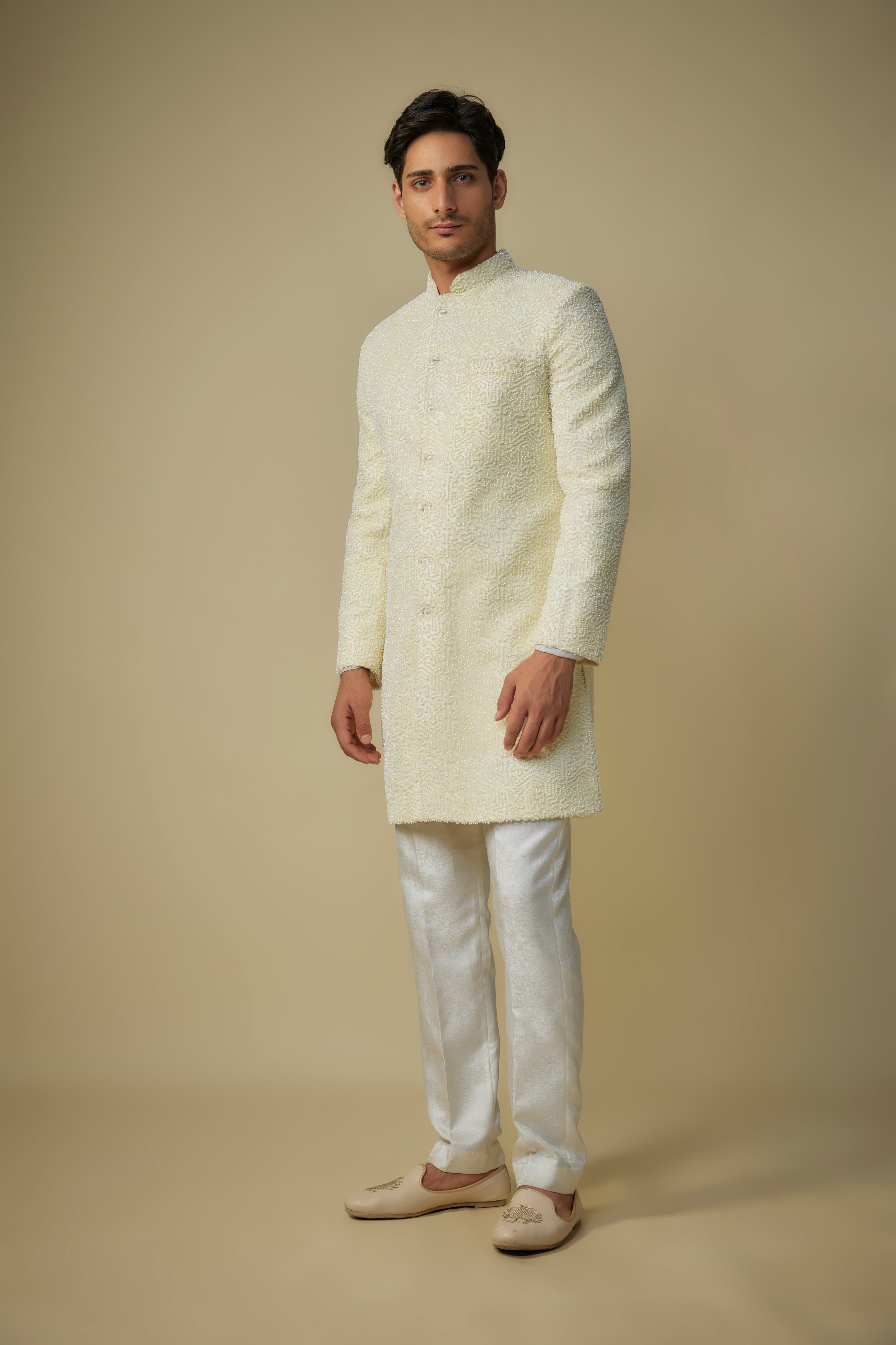 YELLOW EMBROIDERED SHERWANI WITH PANT