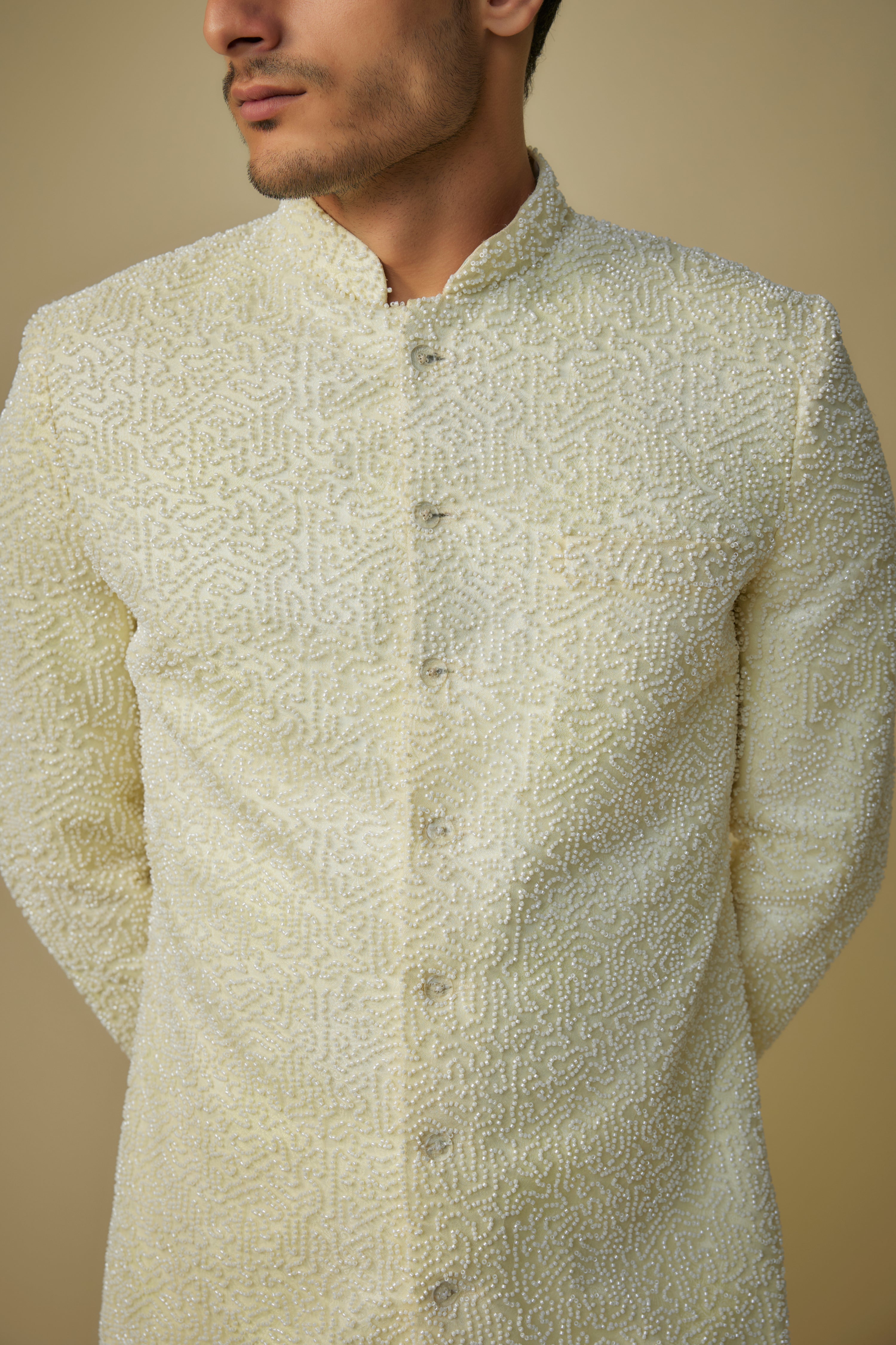YELLOW EMBROIDERED SHERWANI WITH PANT