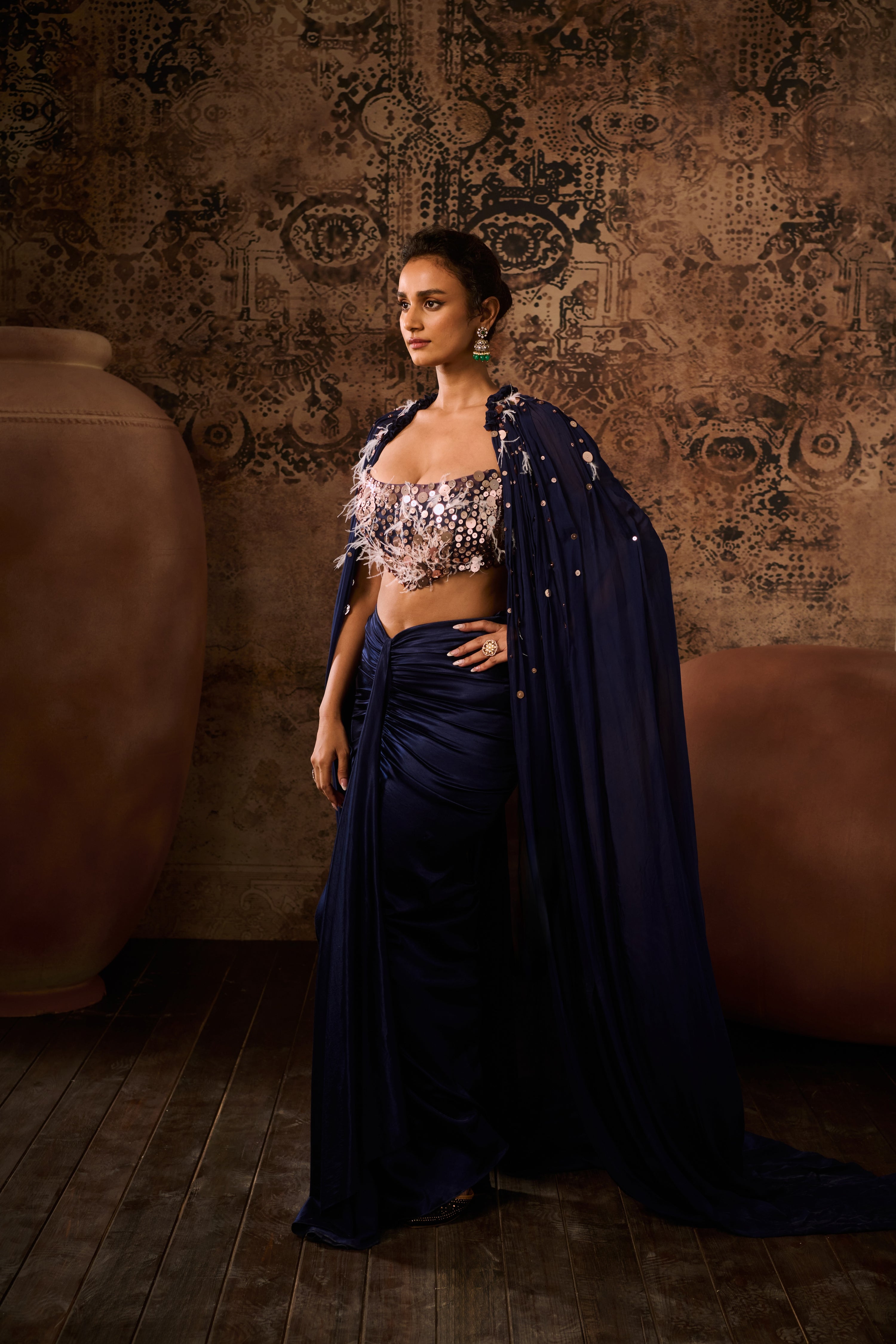 MIDNIGHT GLAM CORSET & EMBROIDERED CAPE SET