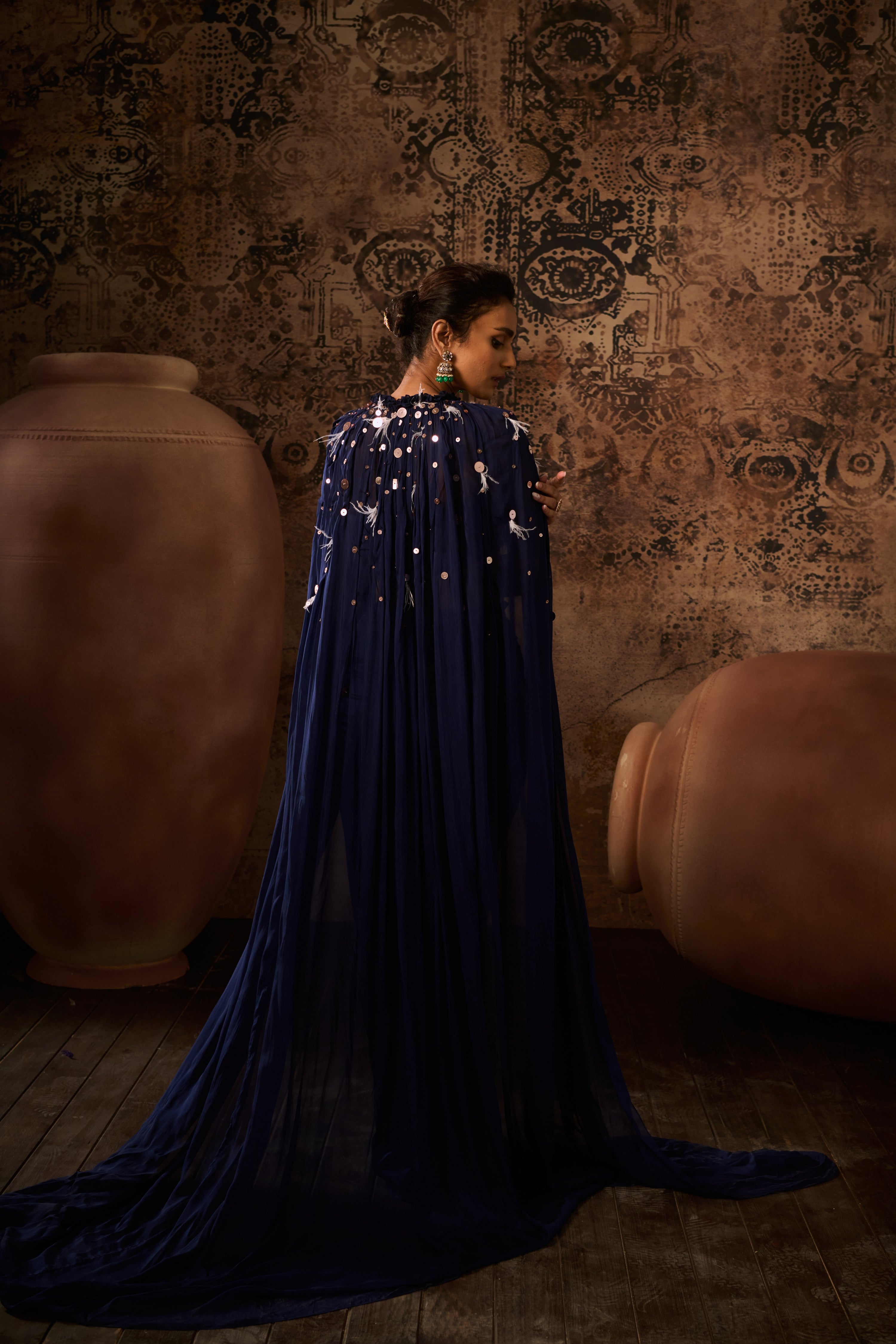 MIDNIGHT GLAM CORSET & EMBROIDERED CAPE SET