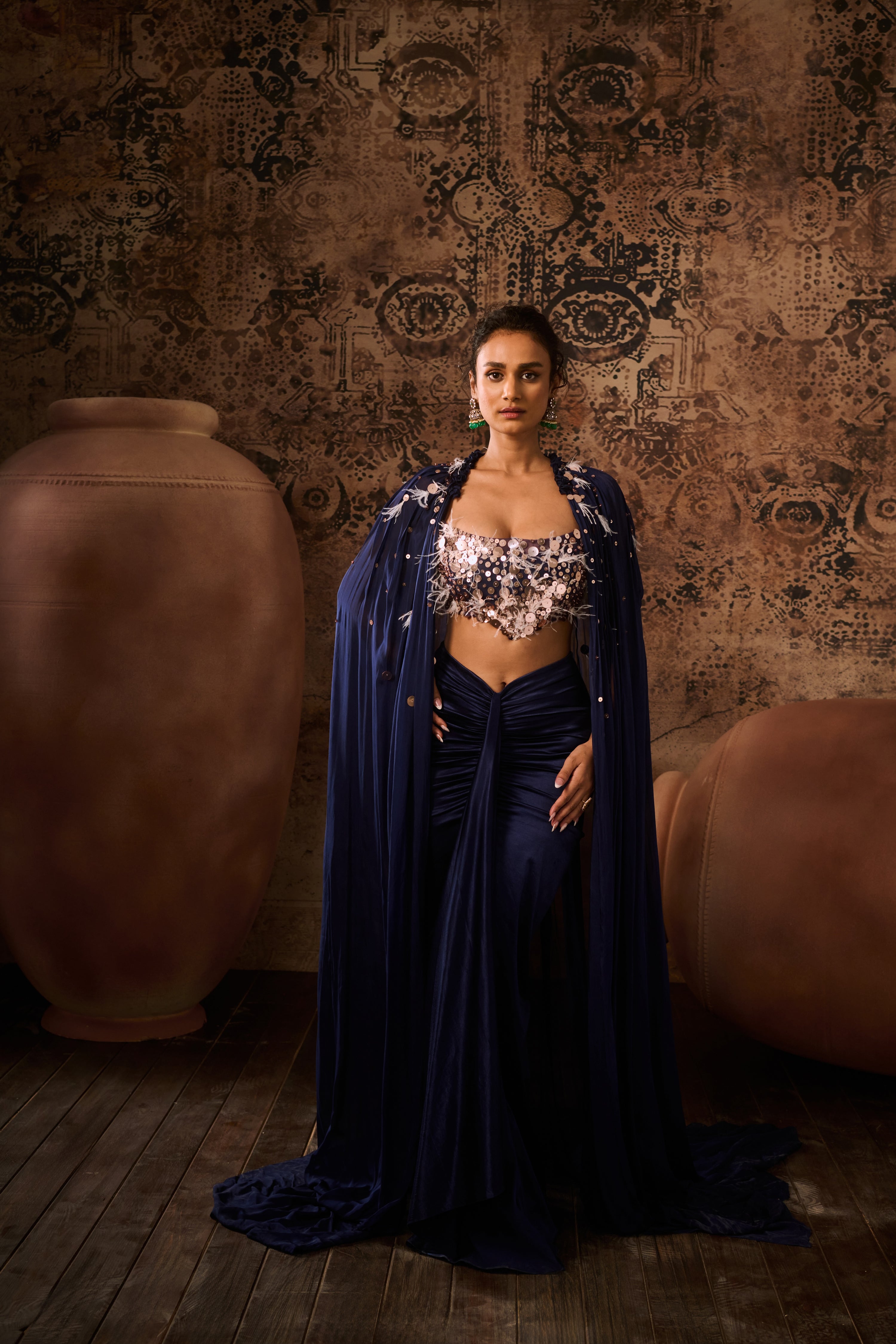 MIDNIGHT GLAM CORSET & EMBROIDERED CAPE SET