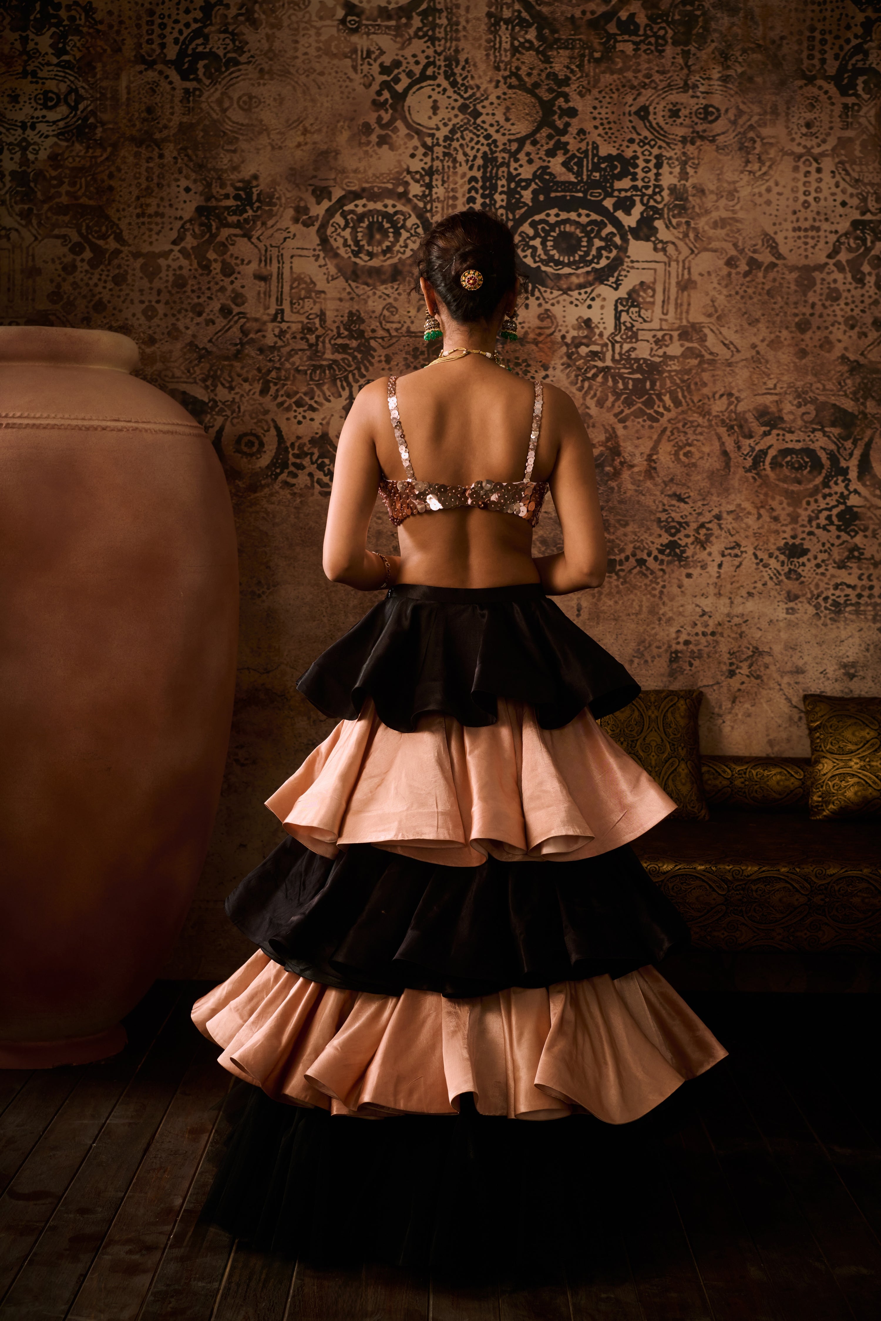 GILDED ROSE BLOUSE & BLACK LAYERED SKIRT SET