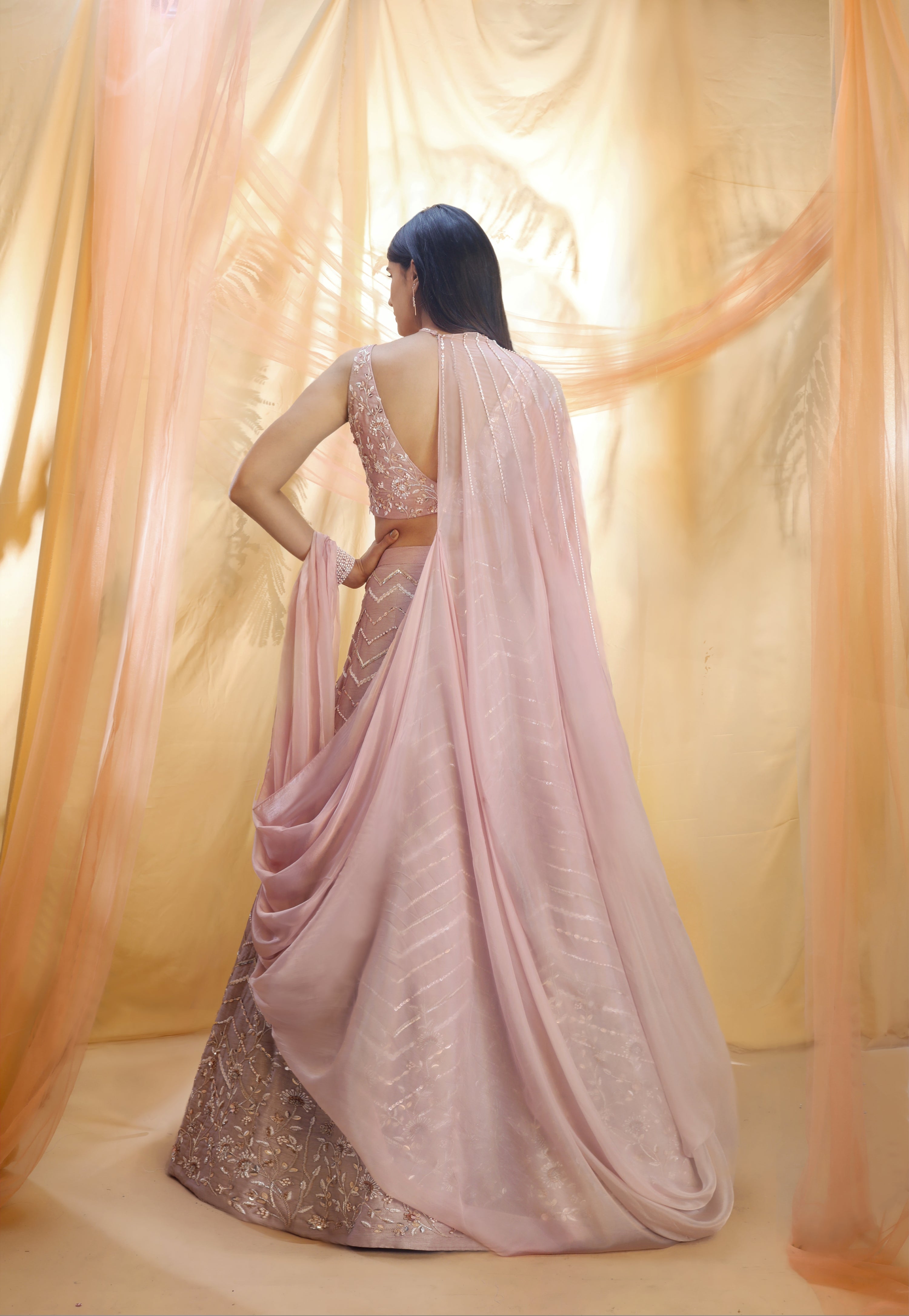 LILAC EMBROIDERED LEHENGA SET WITH DRAPE