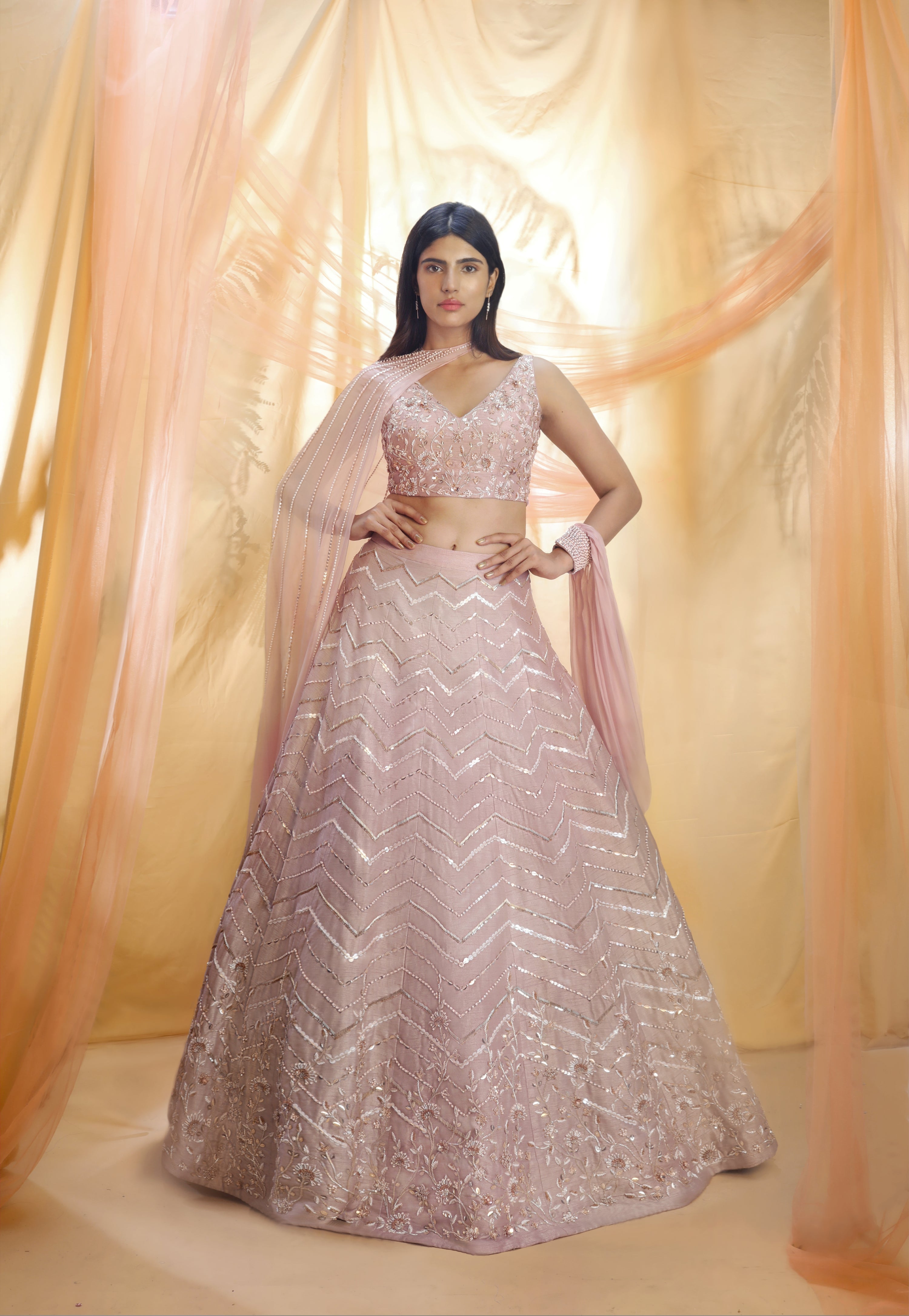 LILAC EMBROIDERED LEHENGA SET WITH DRAPE