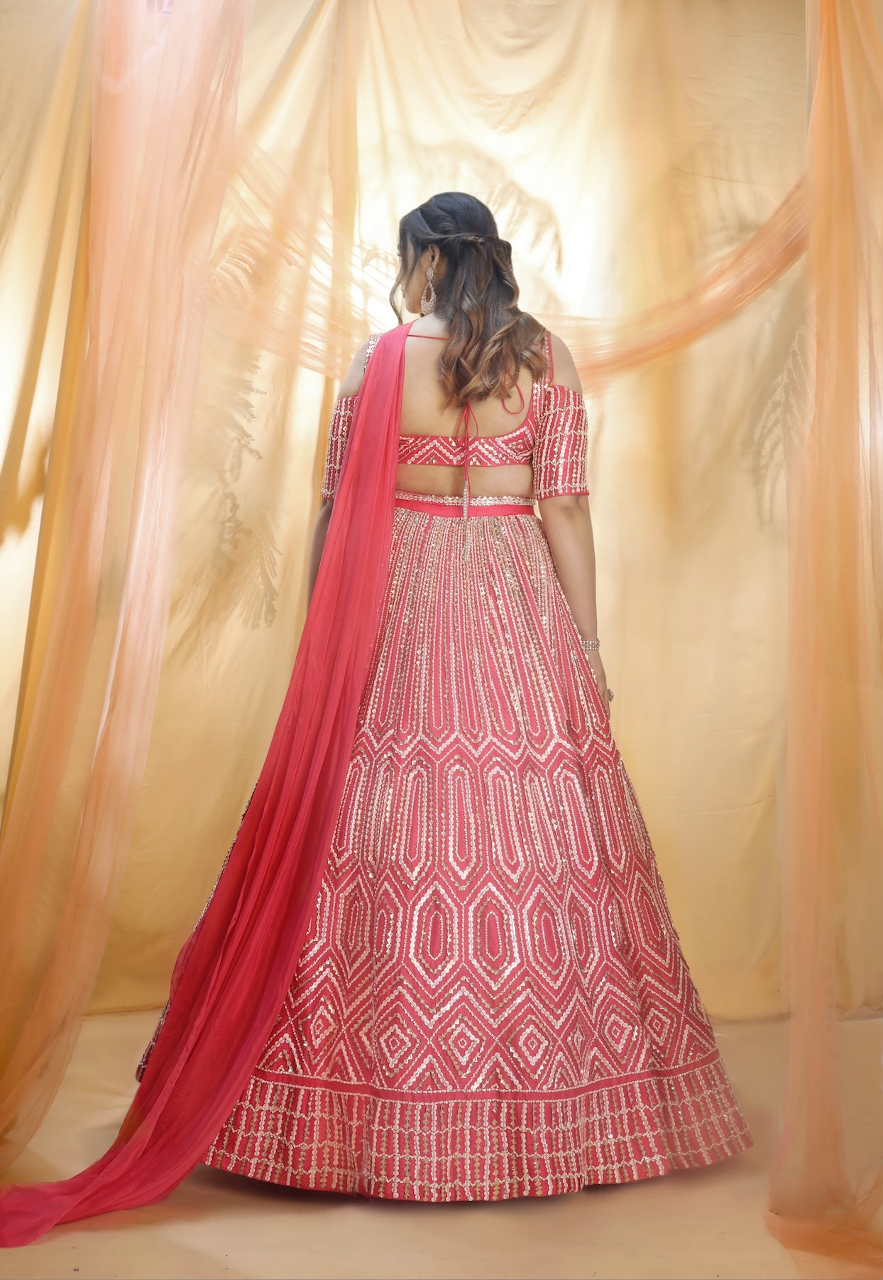 HOT PINK DRAPED LEHENGA SET WITH DRAPE