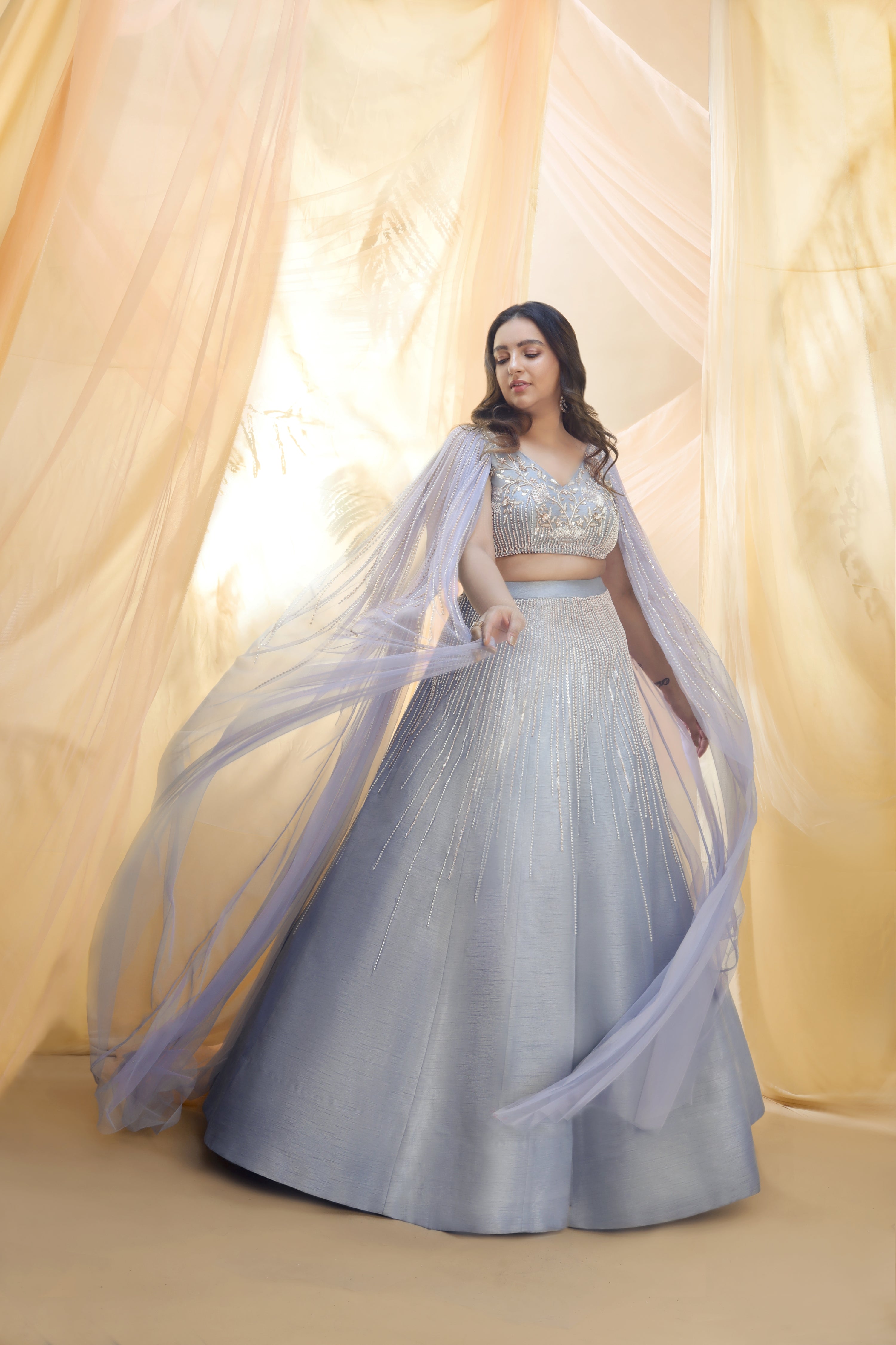 ICE BLUE DRAPE LEHENGA SET