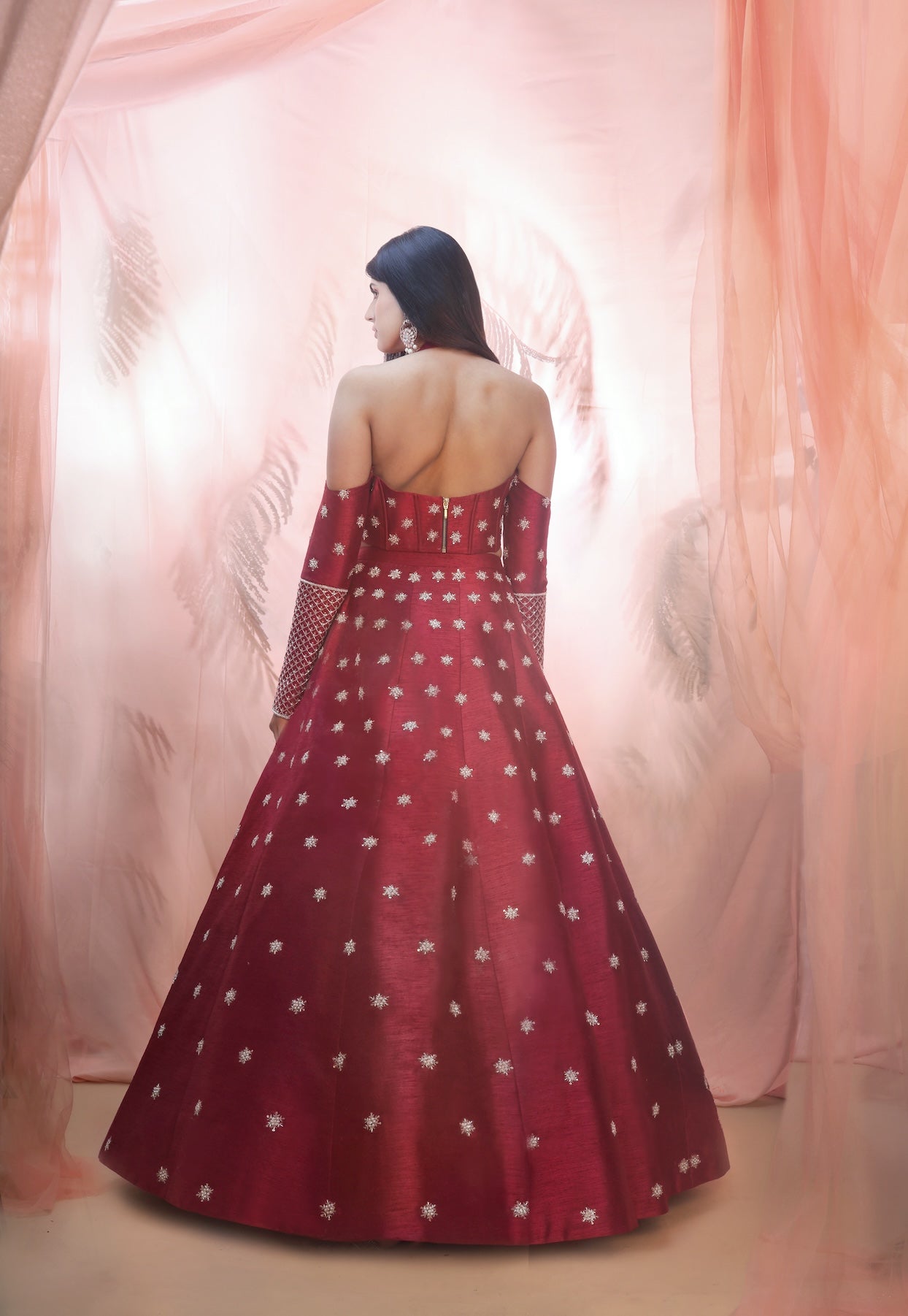 CRANBERRY LEHENGA WITH CORSET STYLE BLOUSE