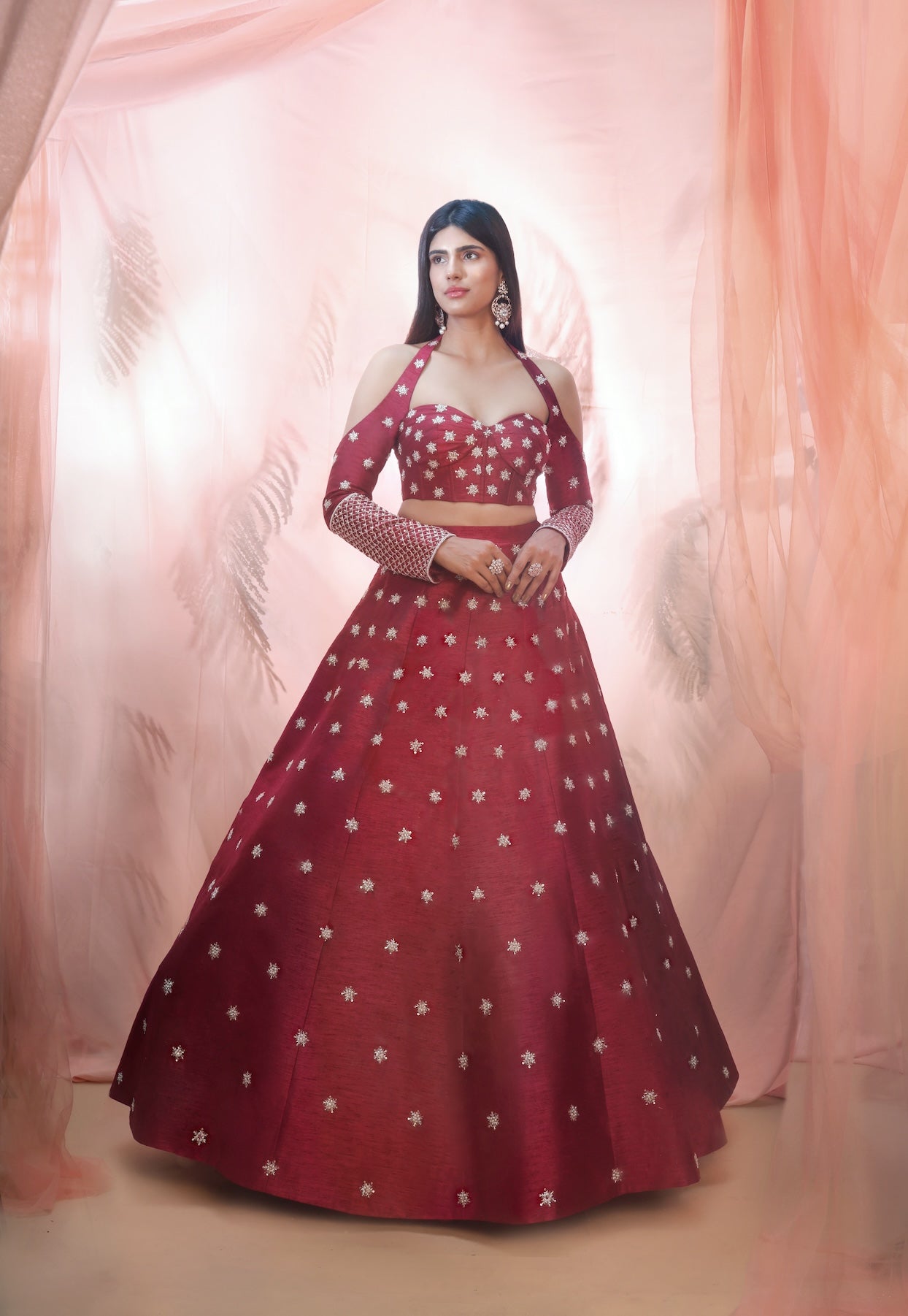 CRANBERRY LEHENGA WITH CORSET STYLE BLOUSE