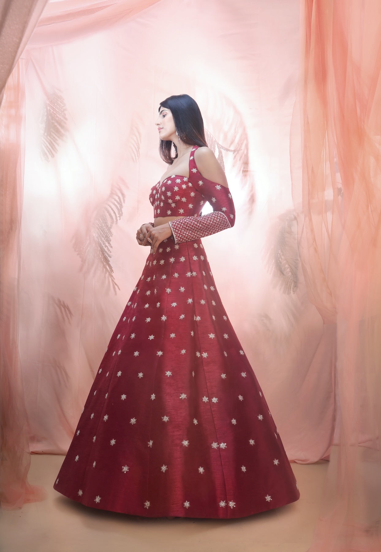 CRANBERRY LEHENGA WITH CORSET STYLE BLOUSE