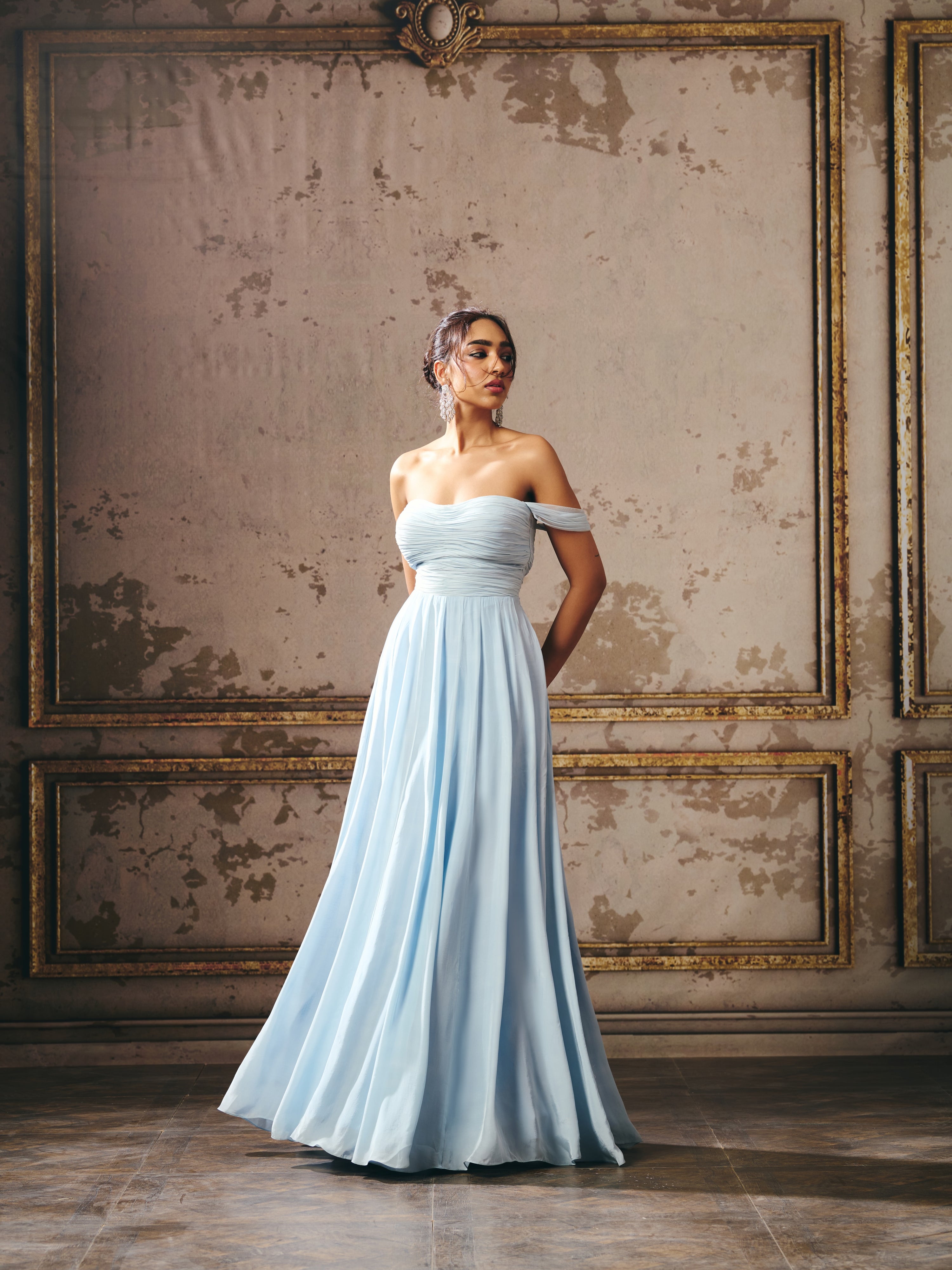 POWDER BLUE ROUCHED GOWN