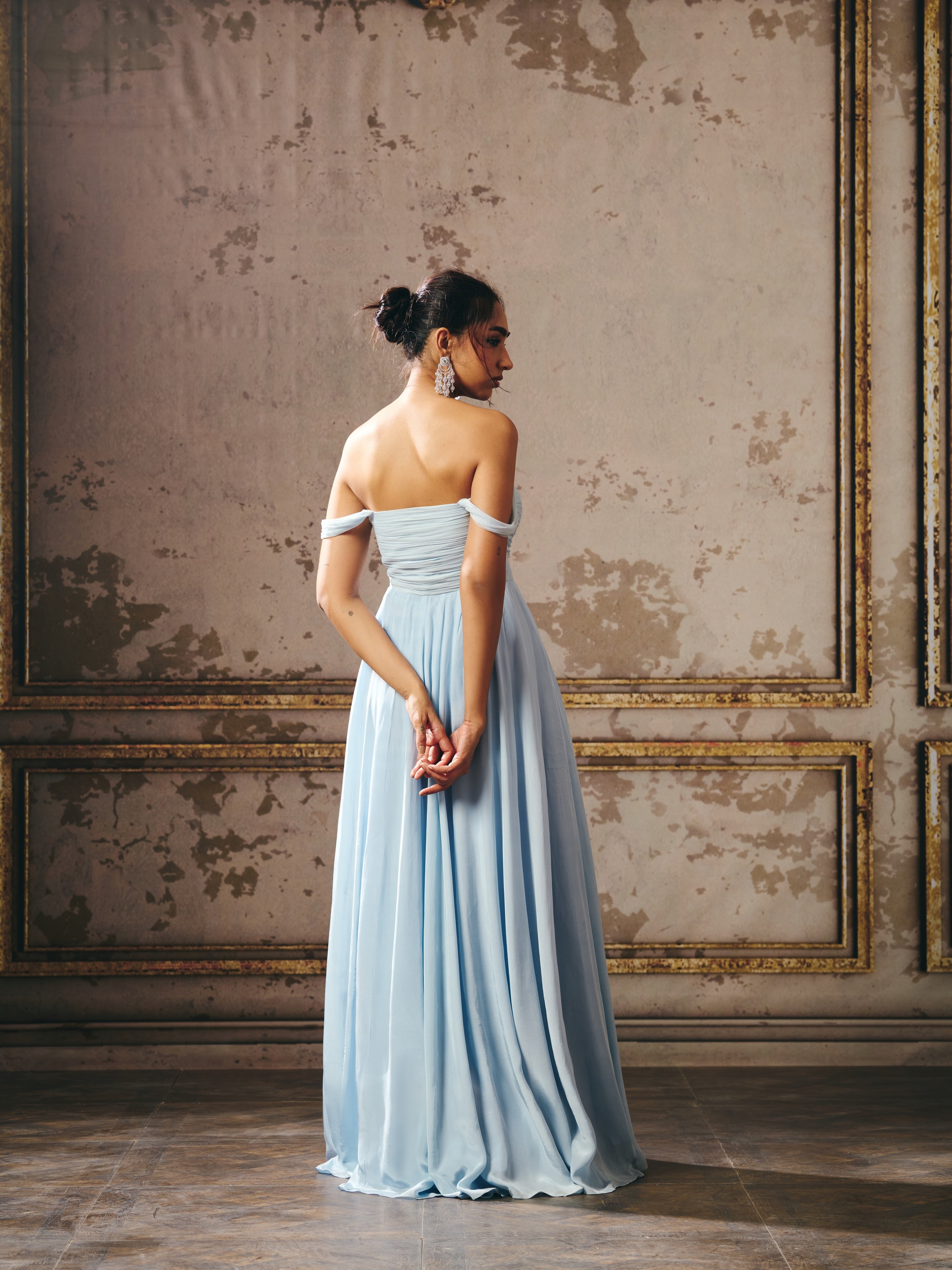 POWDER BLUE ROUCHED GOWN