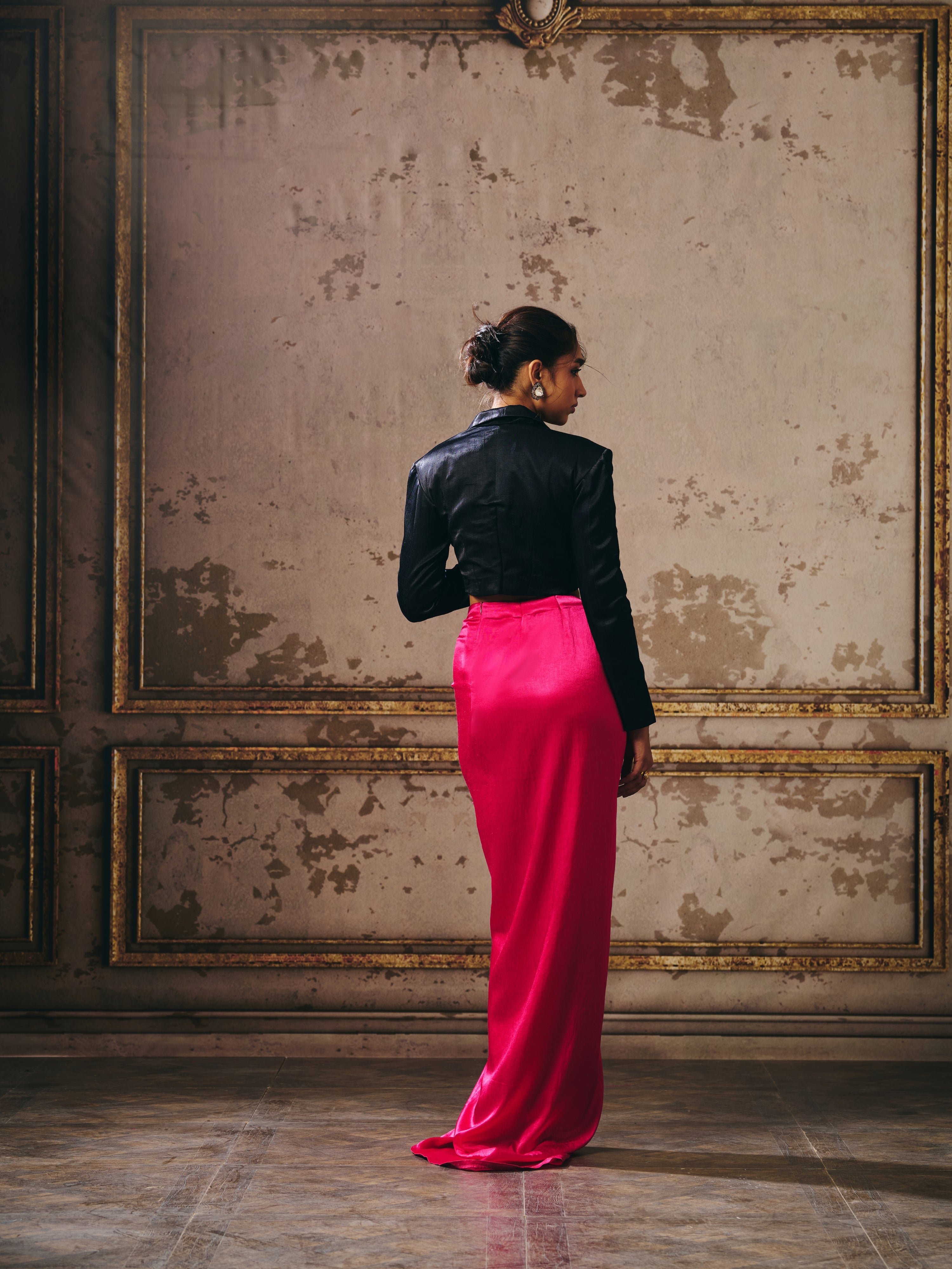 HOT PINK SKIRT WITH BLACK BLAZER