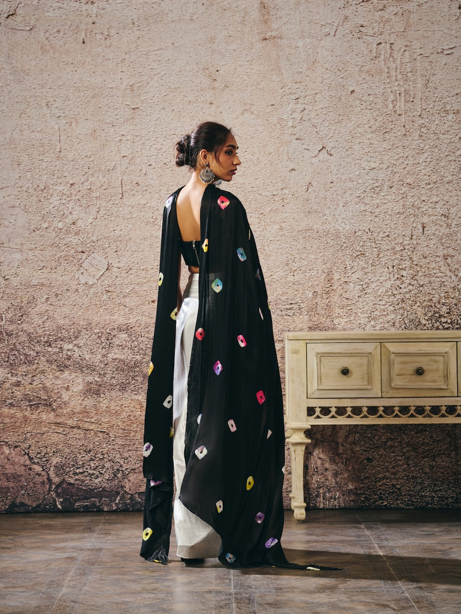 BLACK SKIRT WITH BLOUSE WITH SHIBORI DRAPE