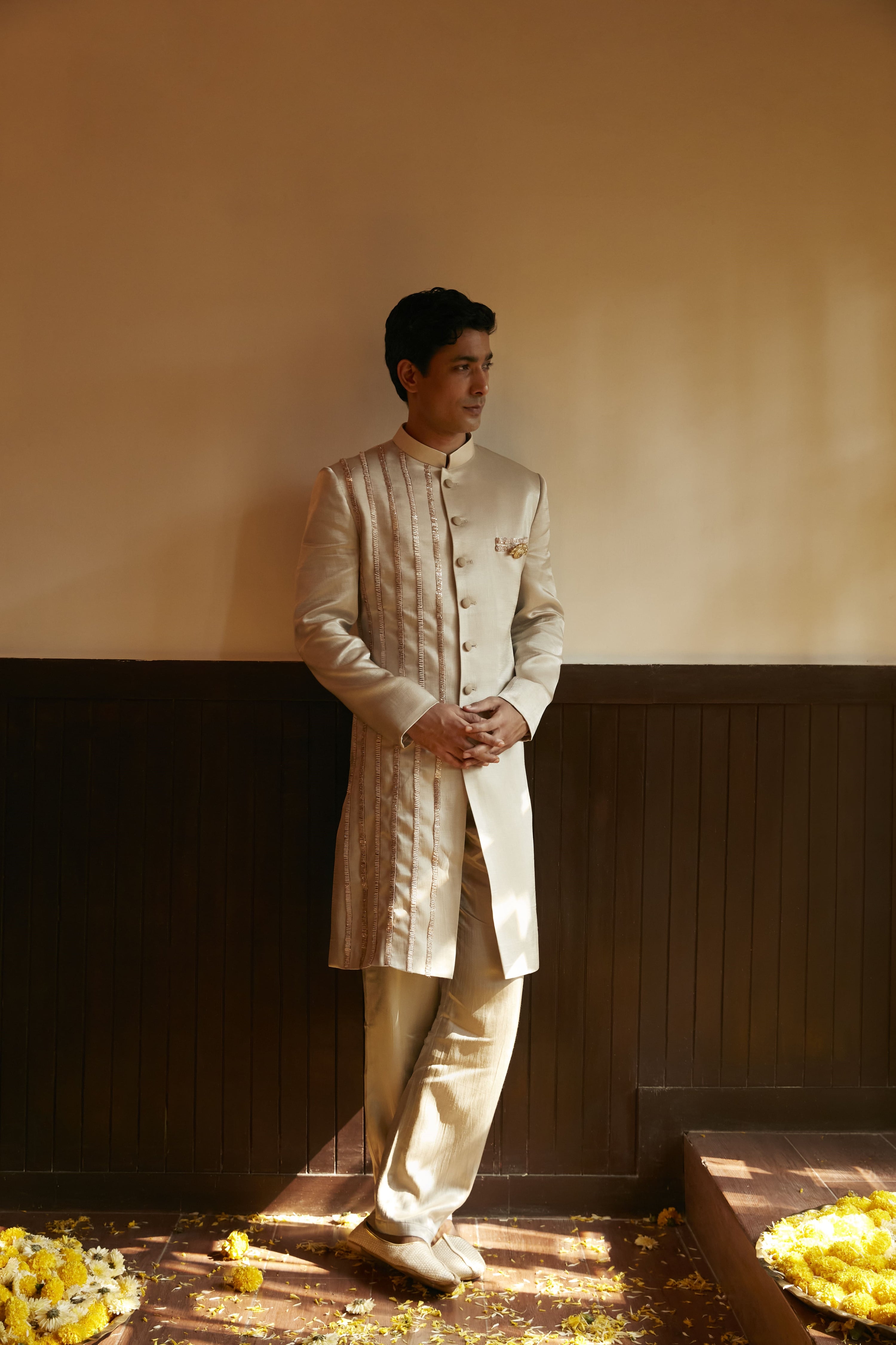 SILVER EMBROIDERED SHERWANI SET