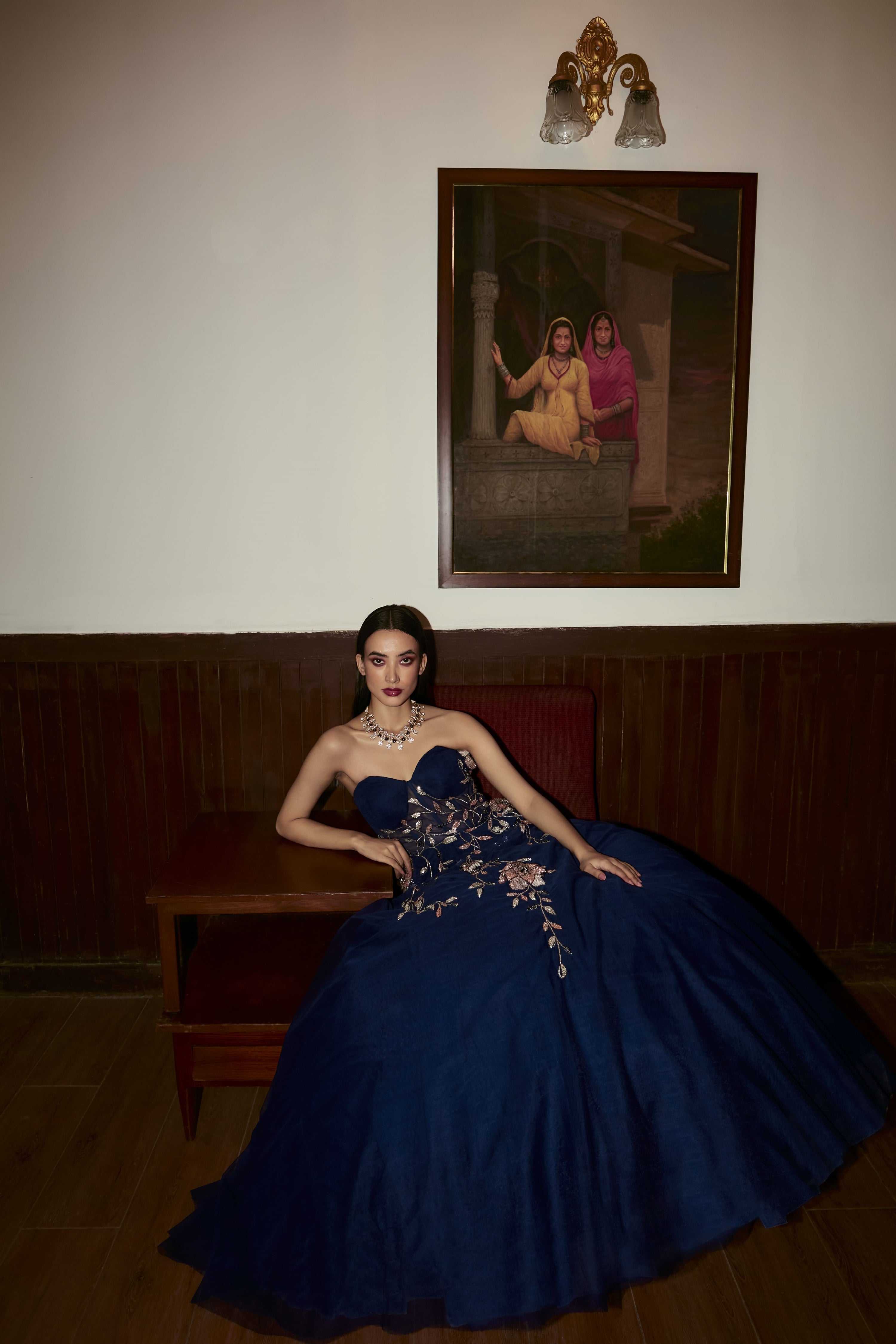 NAVY BLUE 3D EMBROIDERED GOWN