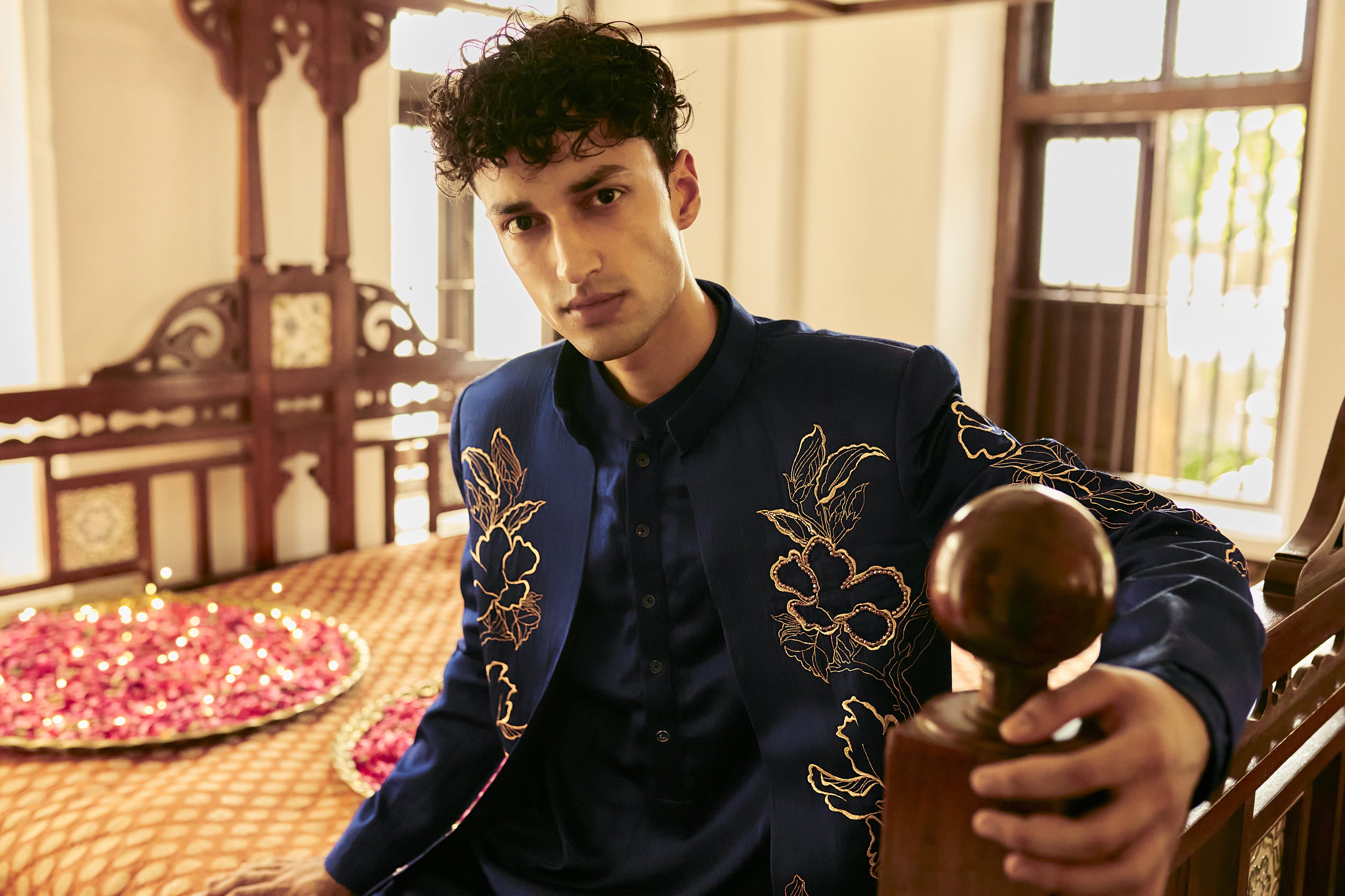 NAVY BLUE EMBROIDERED BANDHGALA SET