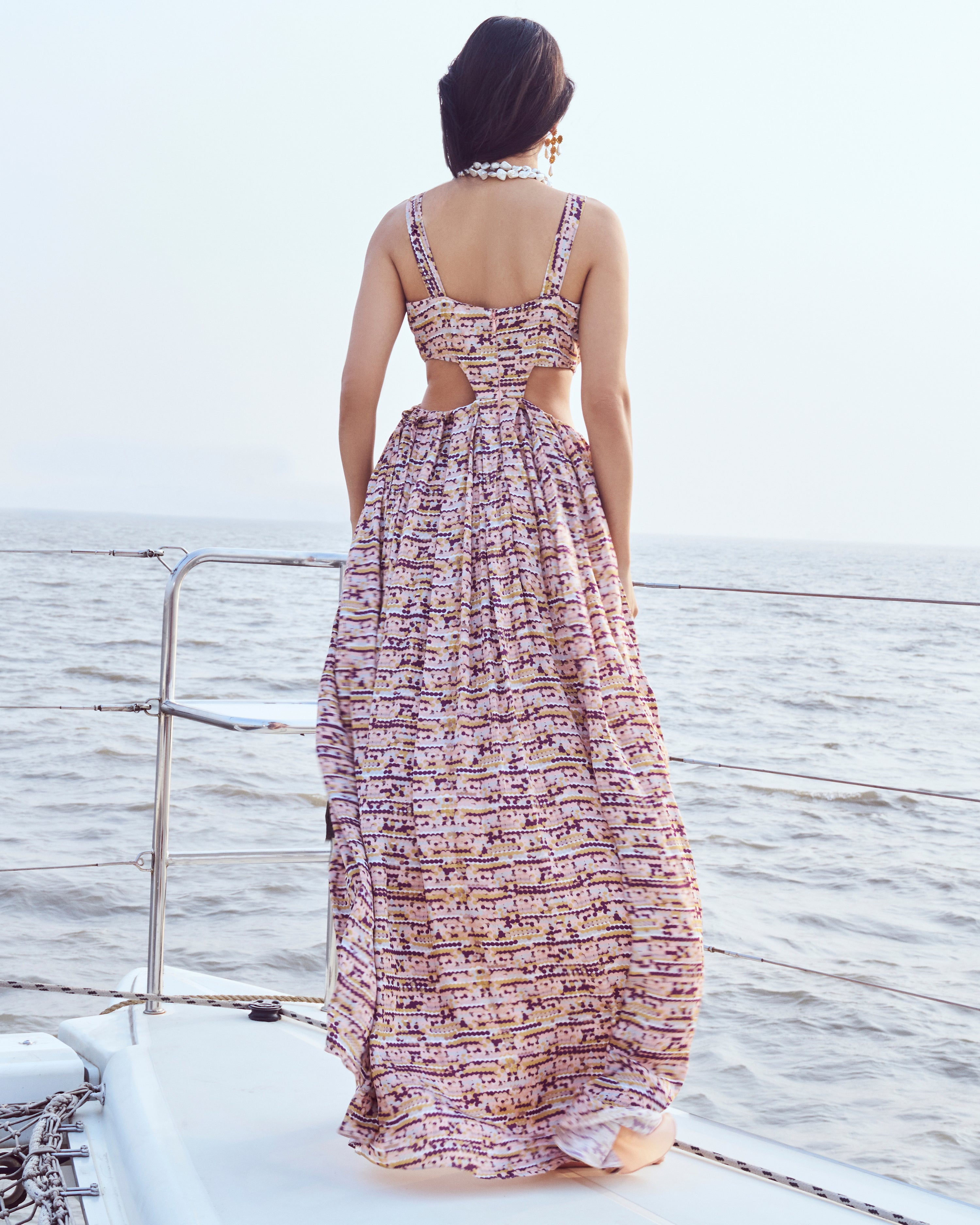 SEQUIN PRINTED SIDE CUTOUT MAXI DRESS