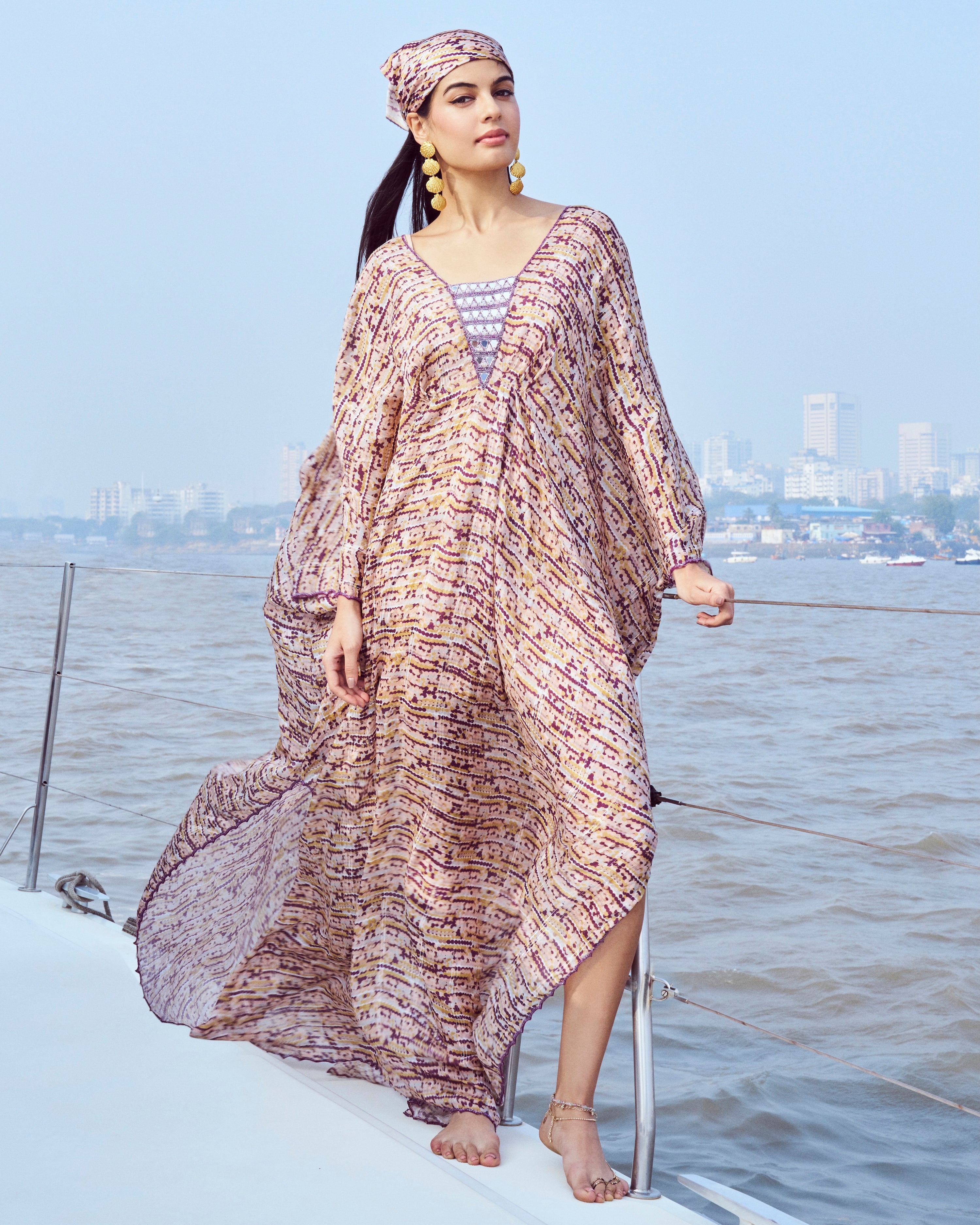 SEQUIN PRINTED HAND EMBROIDERED KAFTAN SET